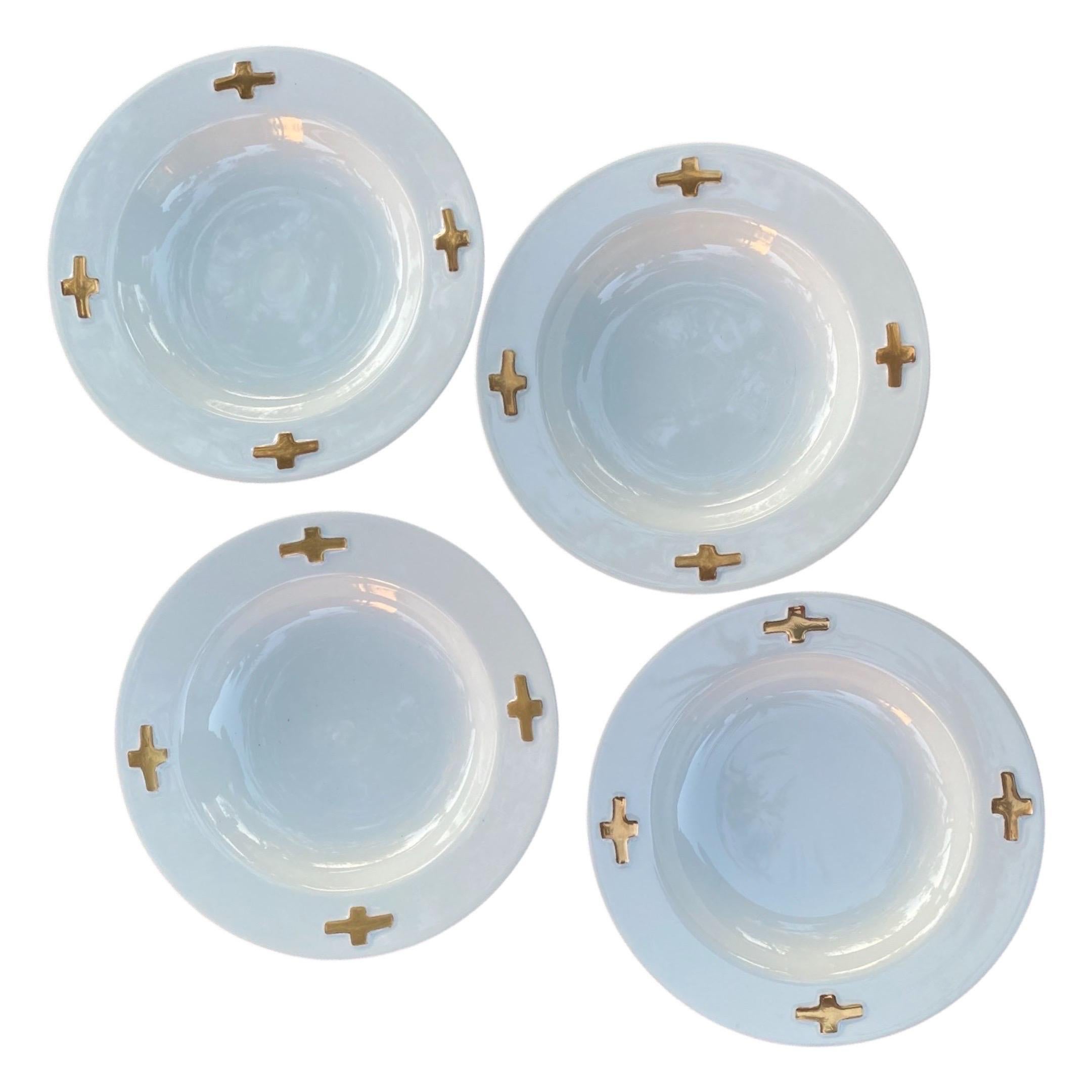 Robert. Lee Morris for Swid Powell Set of 8 “CAMELOT” White & Gold Bowls  For Sale