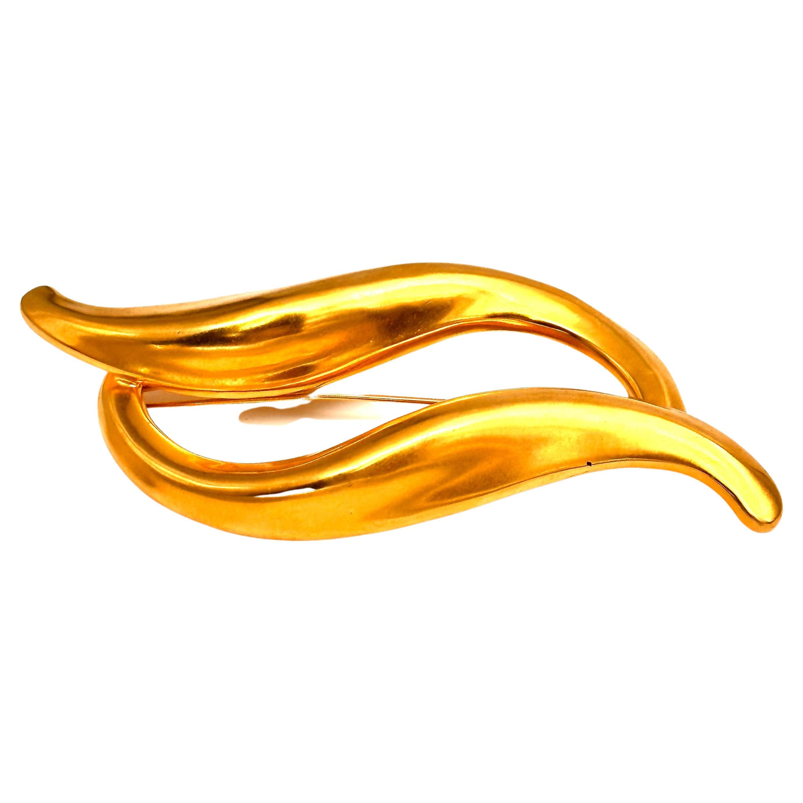 Robert Lee Morris Gilded Double Dolphin Wave Brooch For Sale