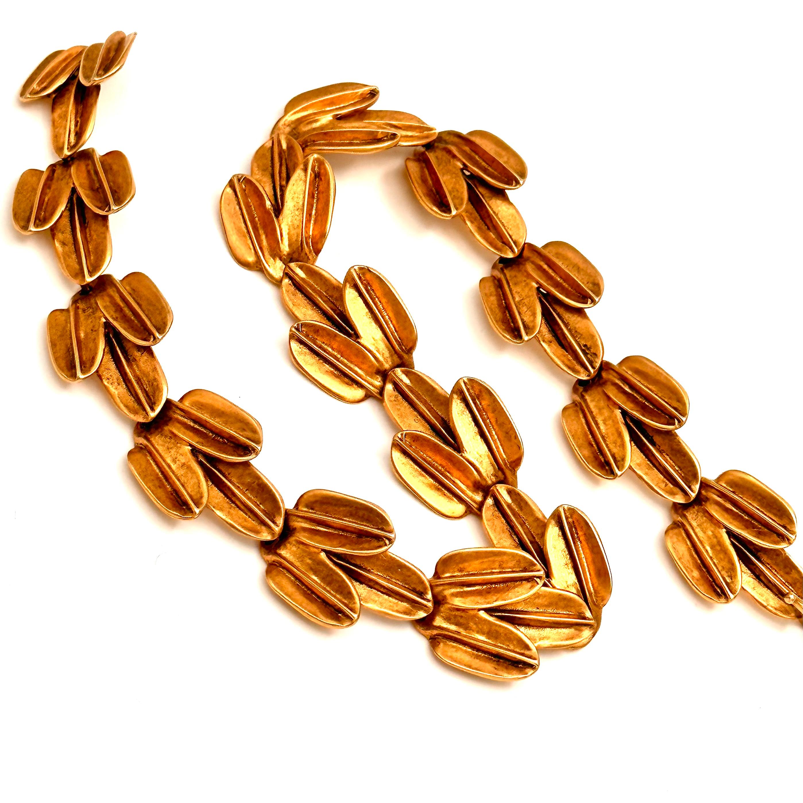 Modern Robert Lee Morris Gilded Triple Leaf Casual Necklace For Sale