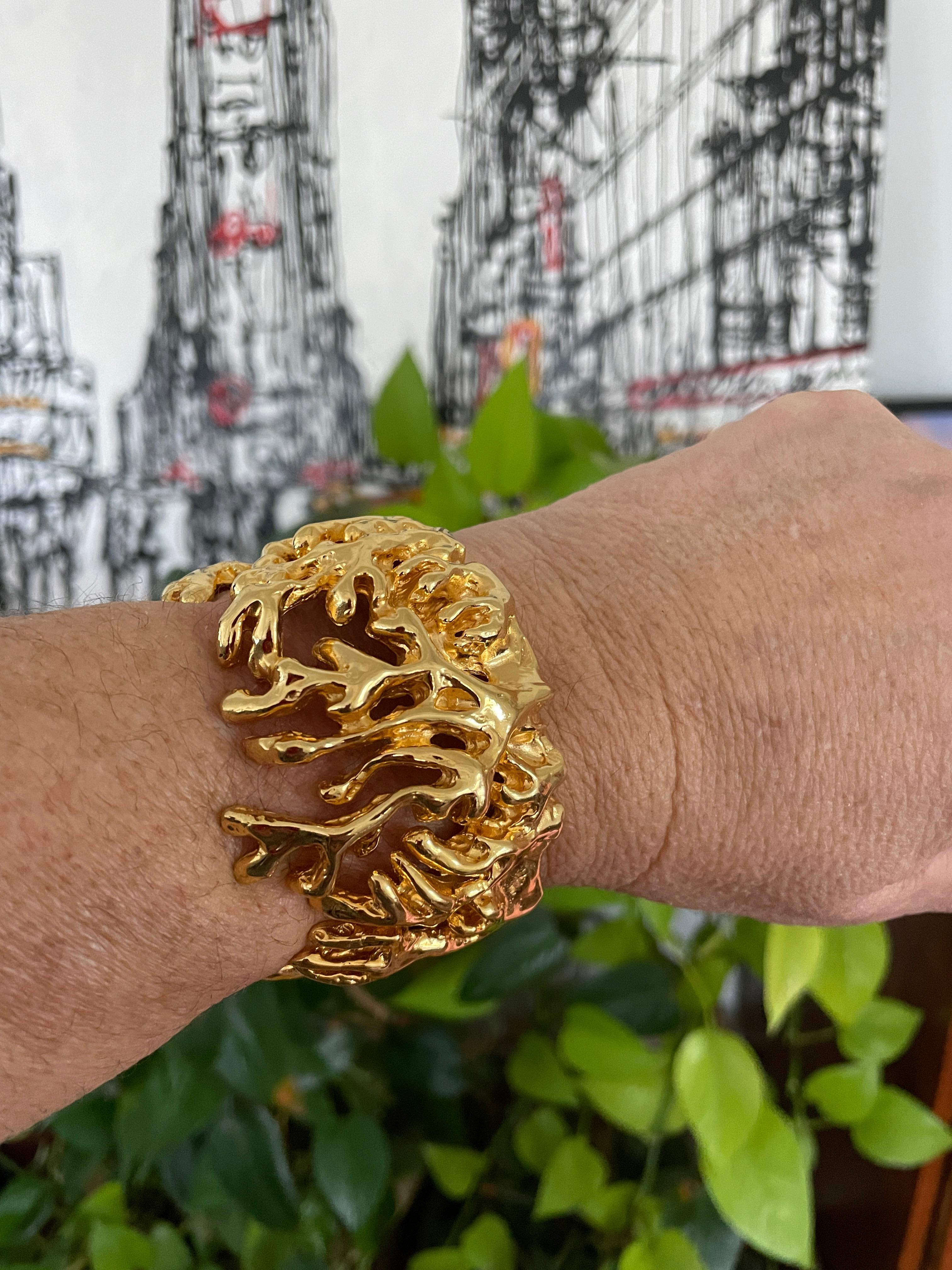 Women's Robert Lee Morris Gilt Gold Coral Reef Cuff Bracelet 90s  For Sale