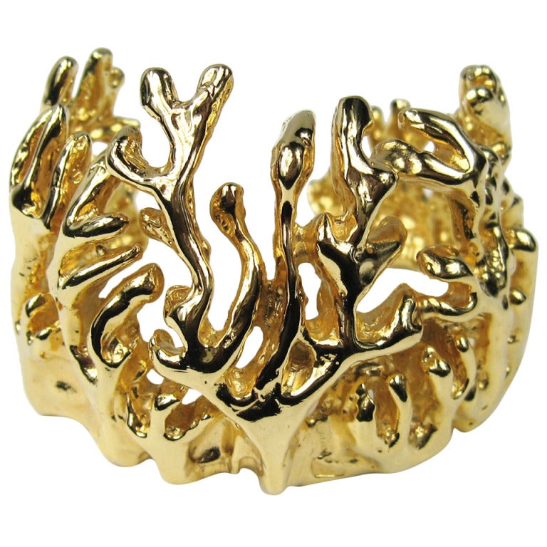 Robert Lee Morris Gilt Gold Coral Reef Cuff Bracelet 90s  For Sale