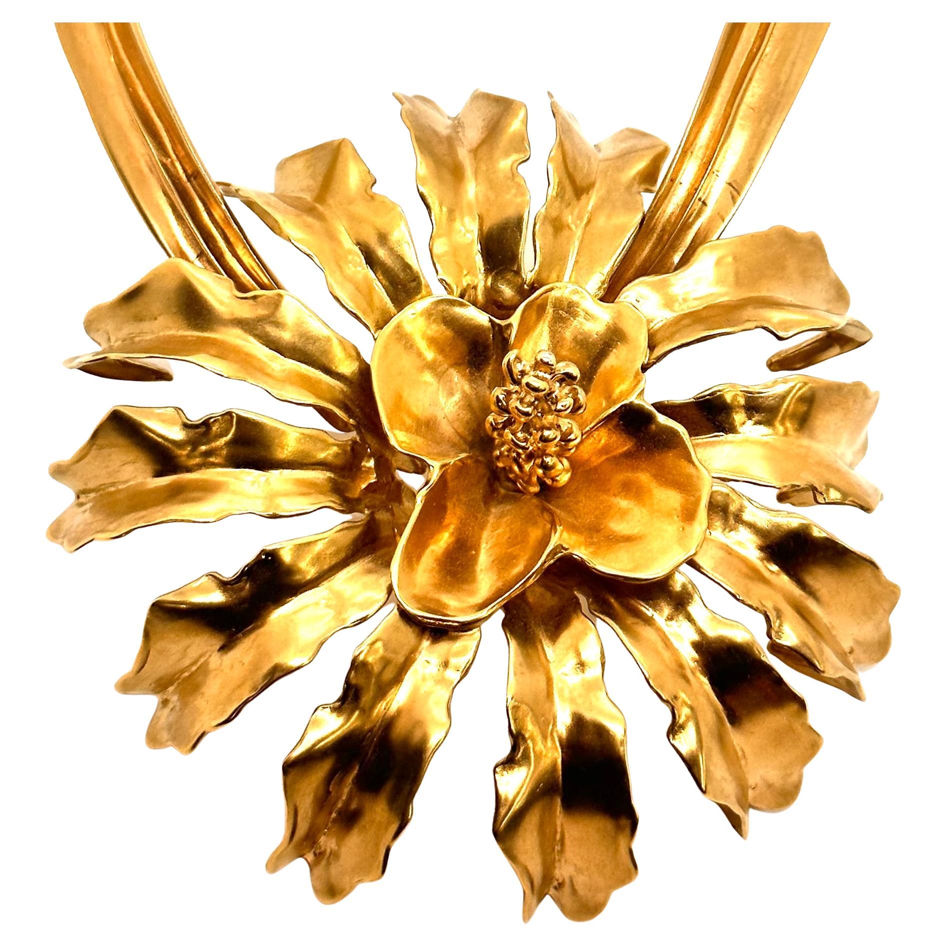 Robert Lee Morris Gold Plated Brass Exploding Flower Necklace For Sale