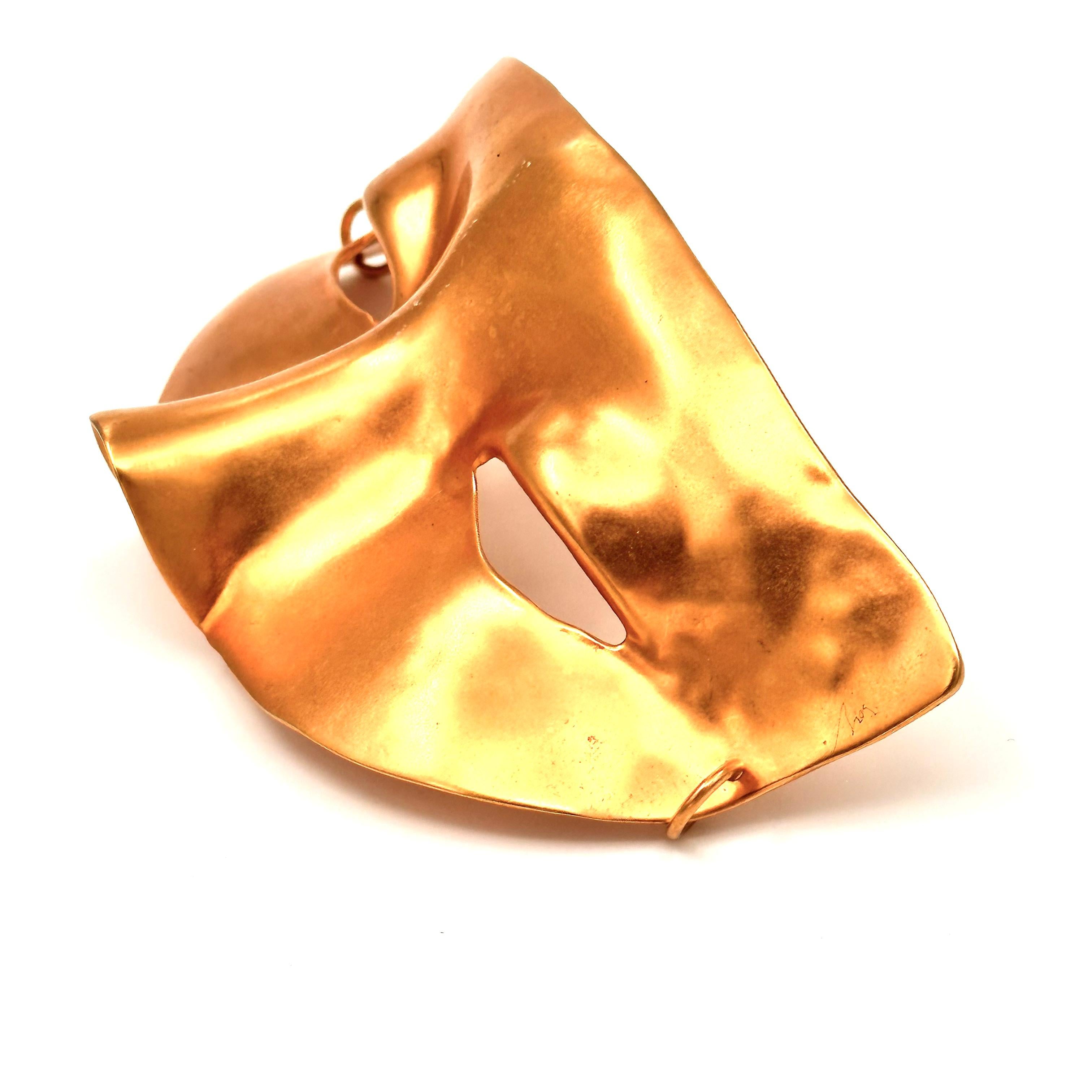 Modern Robert Lee Morris Gold Plated Mask Brooch, 1982 For Sale