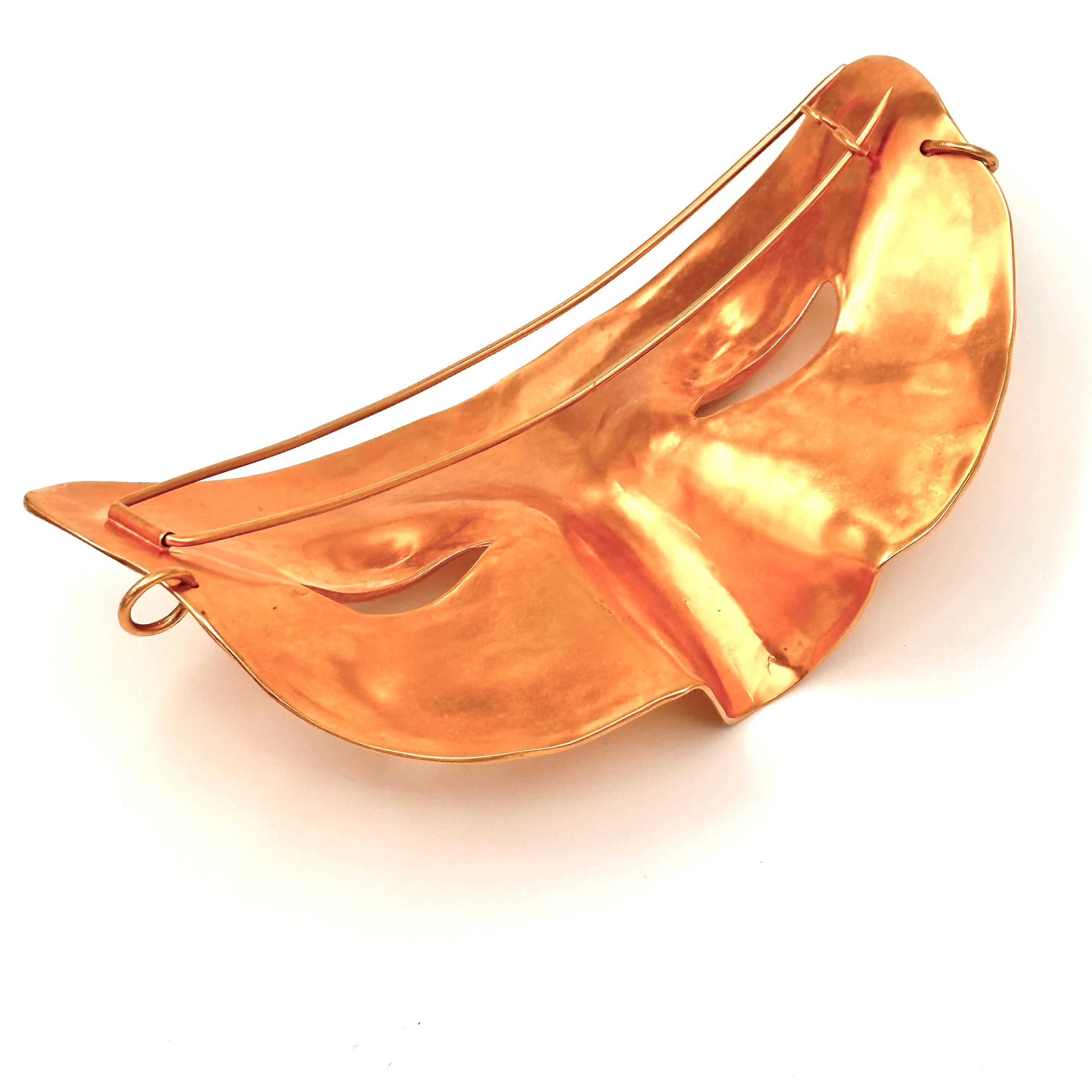 Women's or Men's Robert Lee Morris Gold Plated Mask Brooch, 1982 For Sale