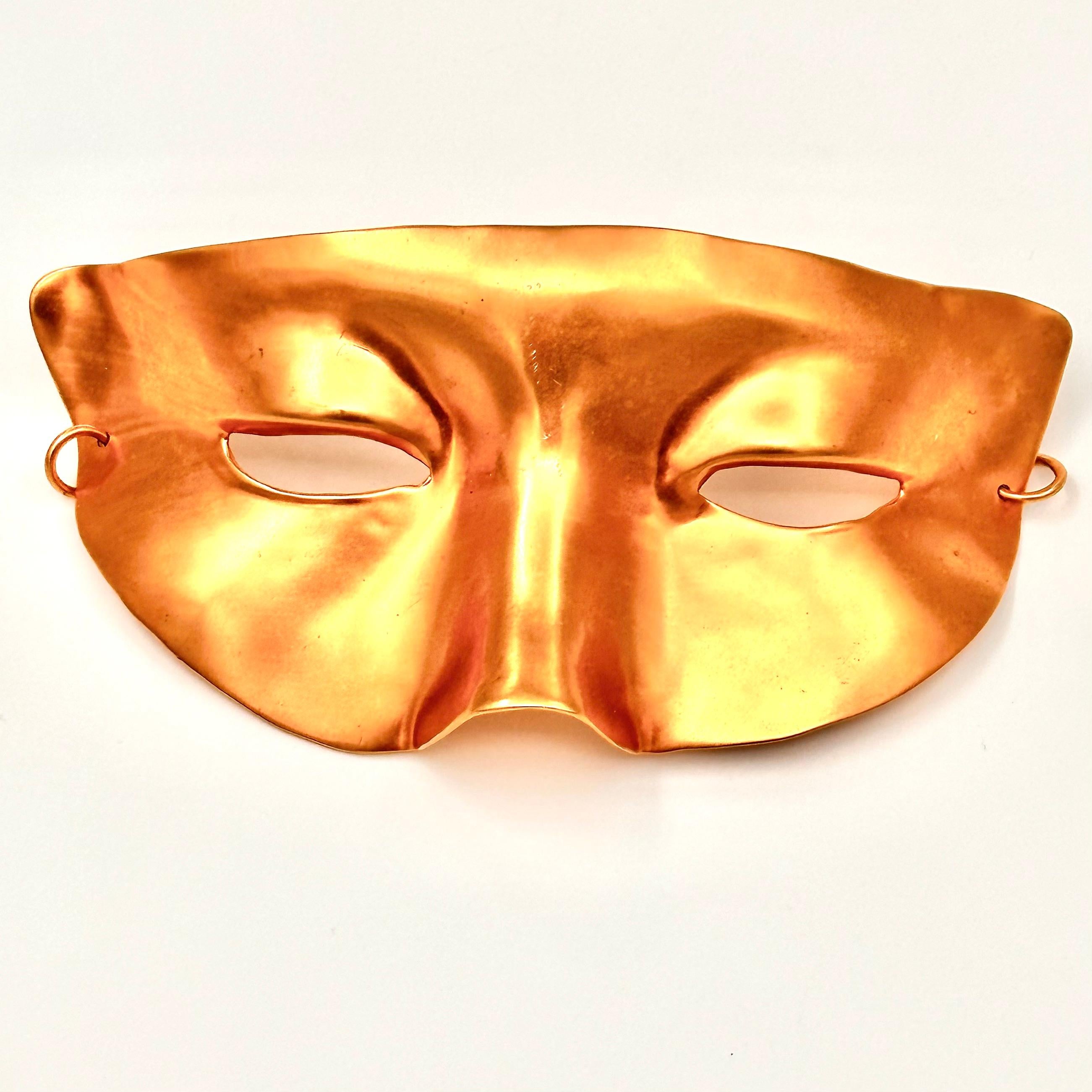 Robert Lee Morris Gold Plated Mask Brooch, 1982 For Sale 1