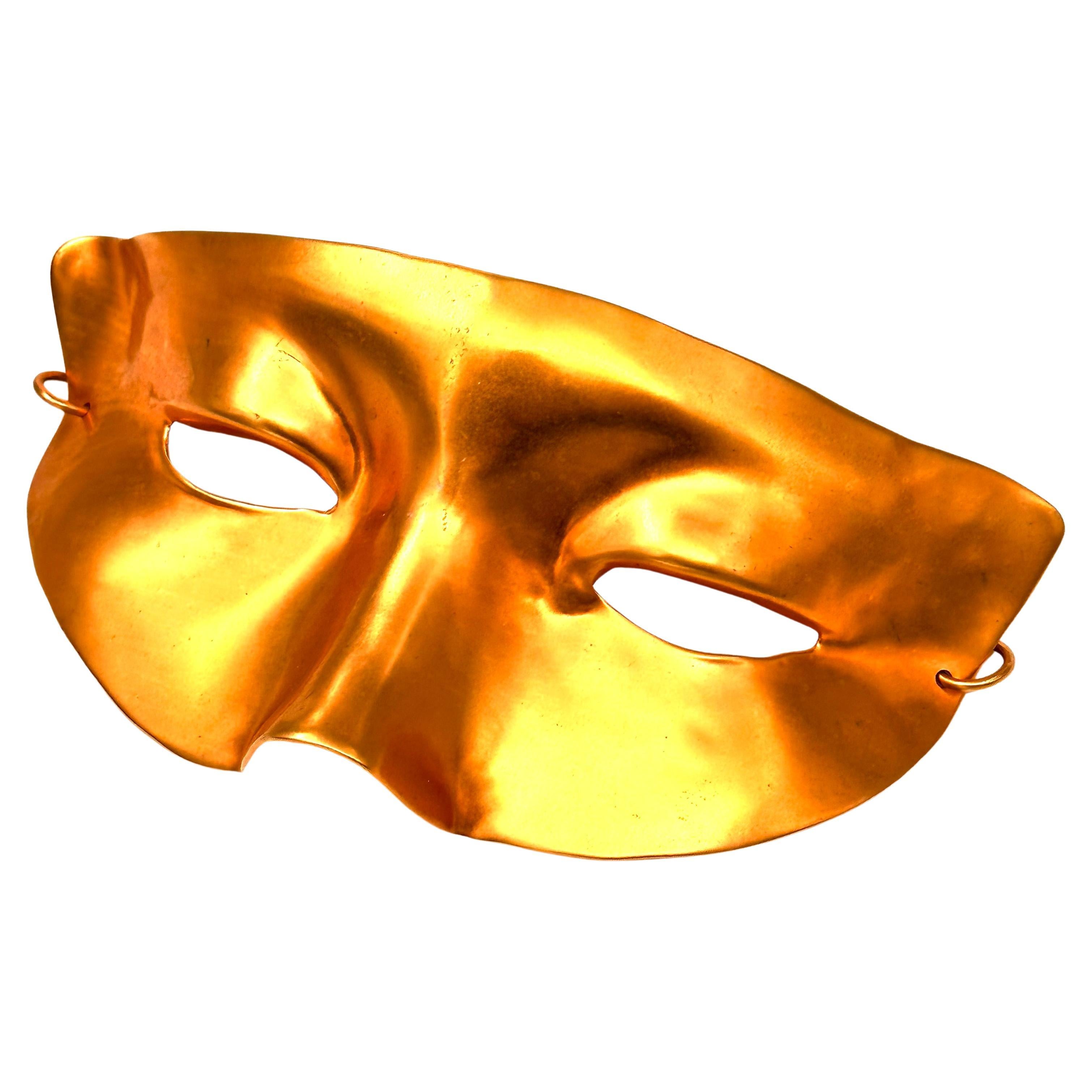 Robert Lee Morris Gold Plated Mask Brooch, 1982 For Sale