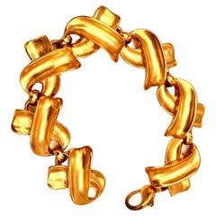 Retro Robert Lee Morris Gold Plated Ribbon Link Bracelet 1992