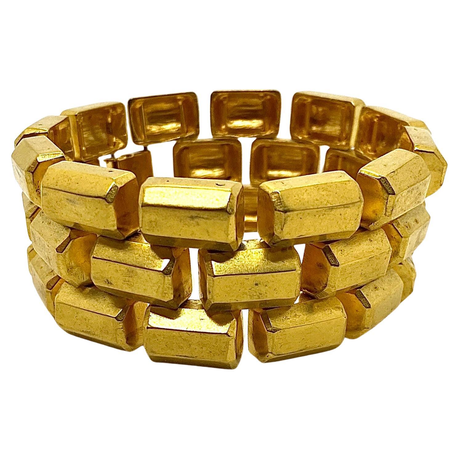 Robert Lee Morris Matte Gold Plated Brass Beveled 1x2 Brick bracelet For Sale