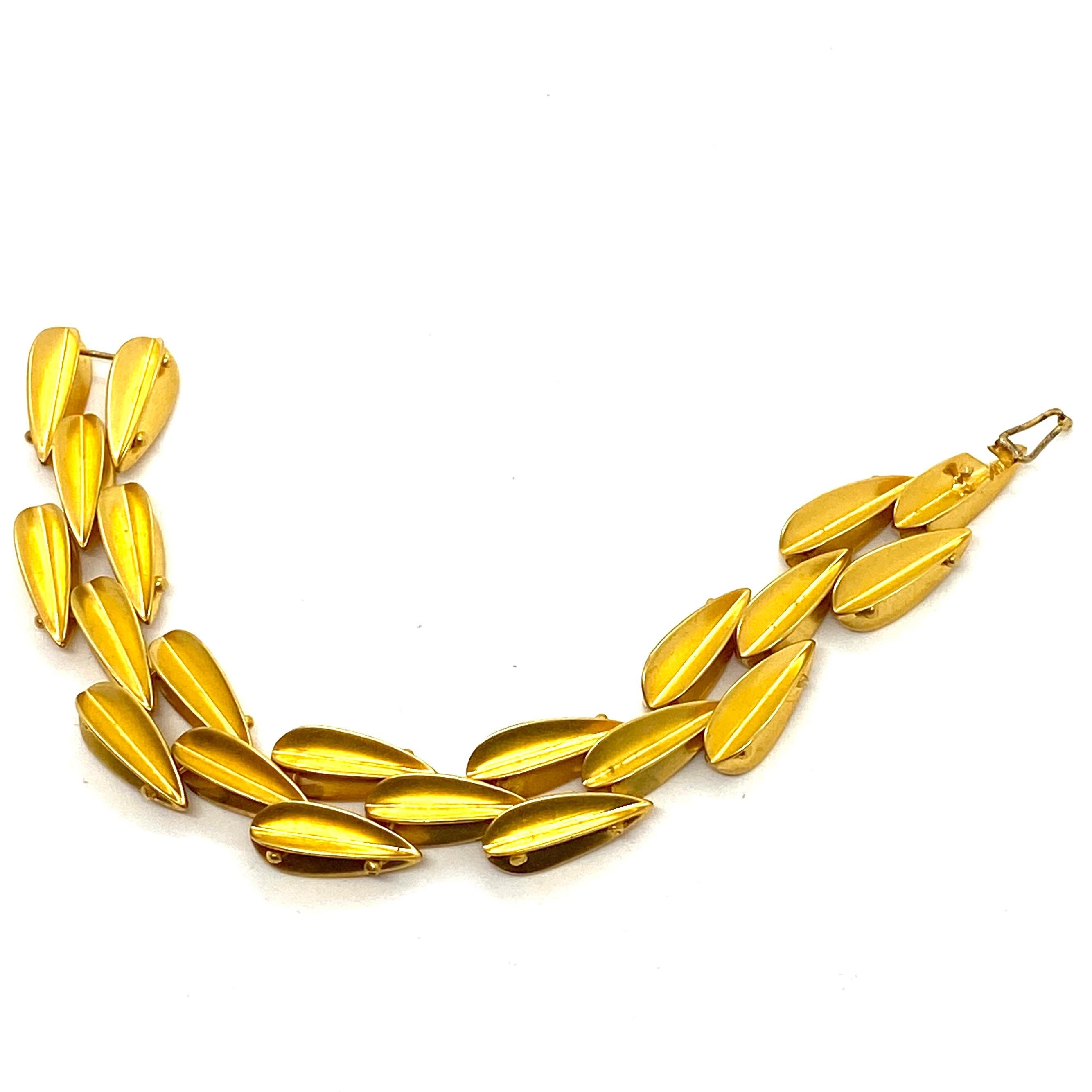 Modern Robert Lee Morris Matte Gold Plated Brass Dart Bracelet For Sale