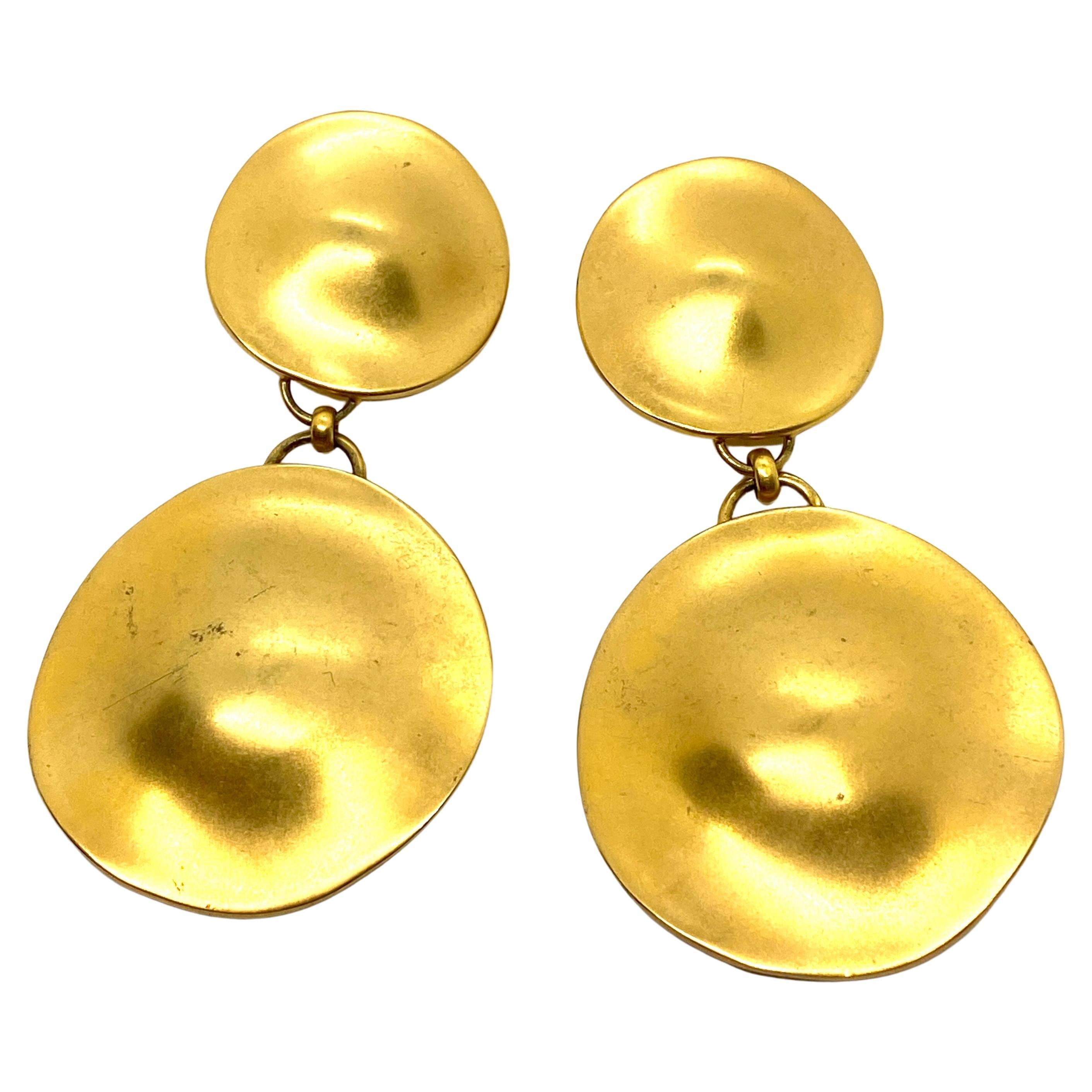 Robert Lee Morris Matte Gold Plated Brass Double Disc Dangle Earrings For Sale