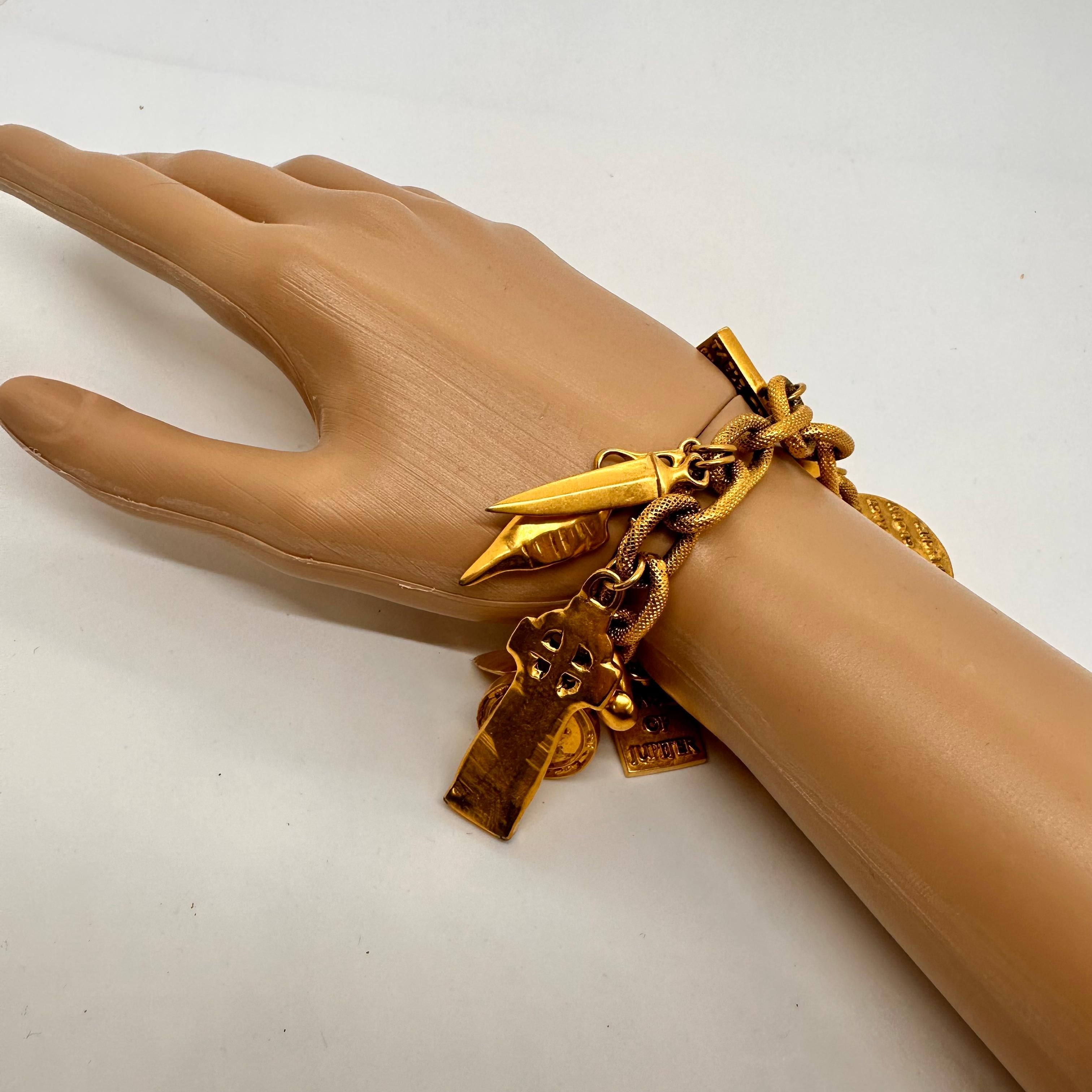 Modern Robert Lee Morris Matte Gold Plated Occult Symbols Charm Bracelet For Sale