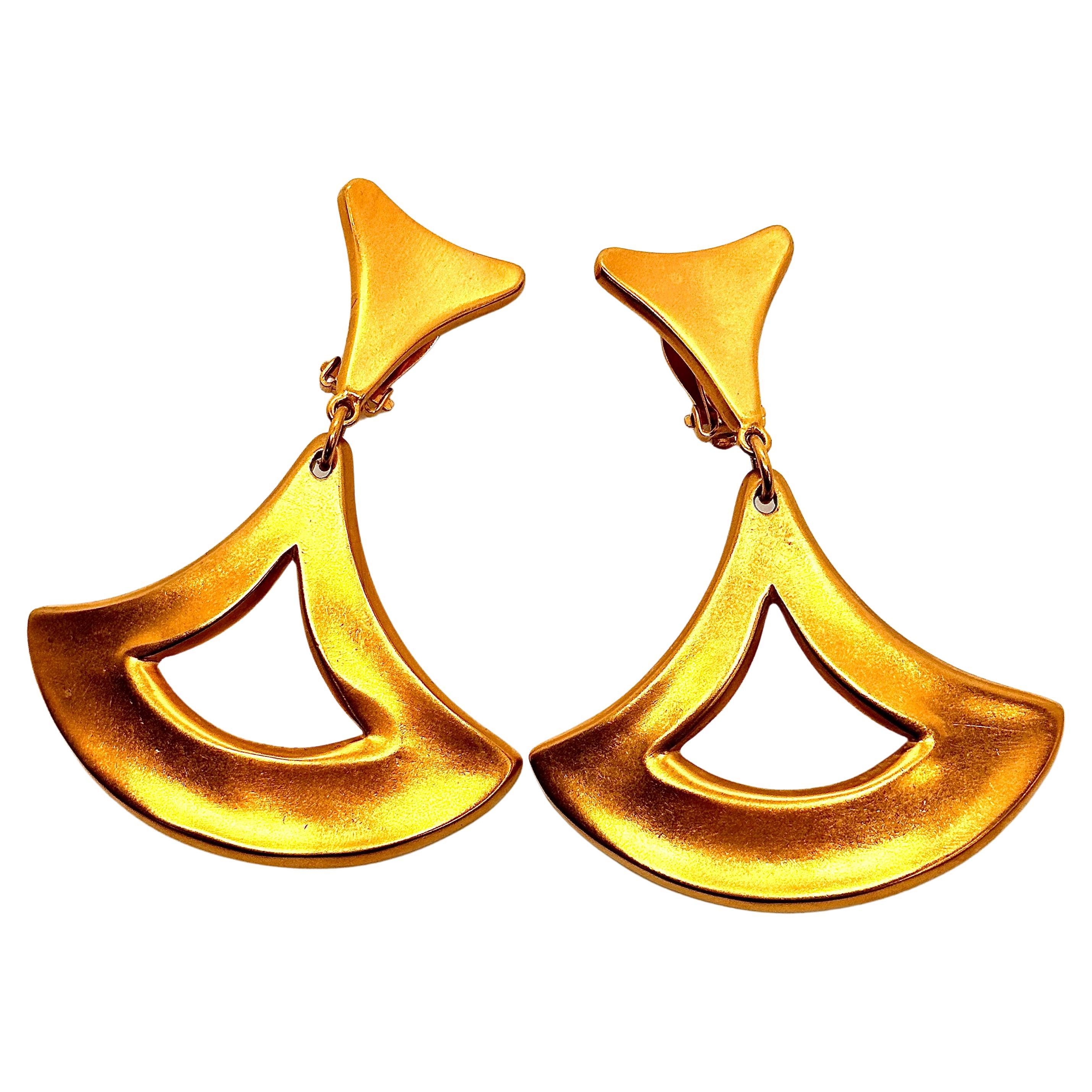 Robert Lee Morris Matte Gold Plated Wide Arc Dangling Earrings For Sale
