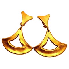 Retro Robert Lee Morris Matte Gold Plated Wide Arc Dangling Earrings
