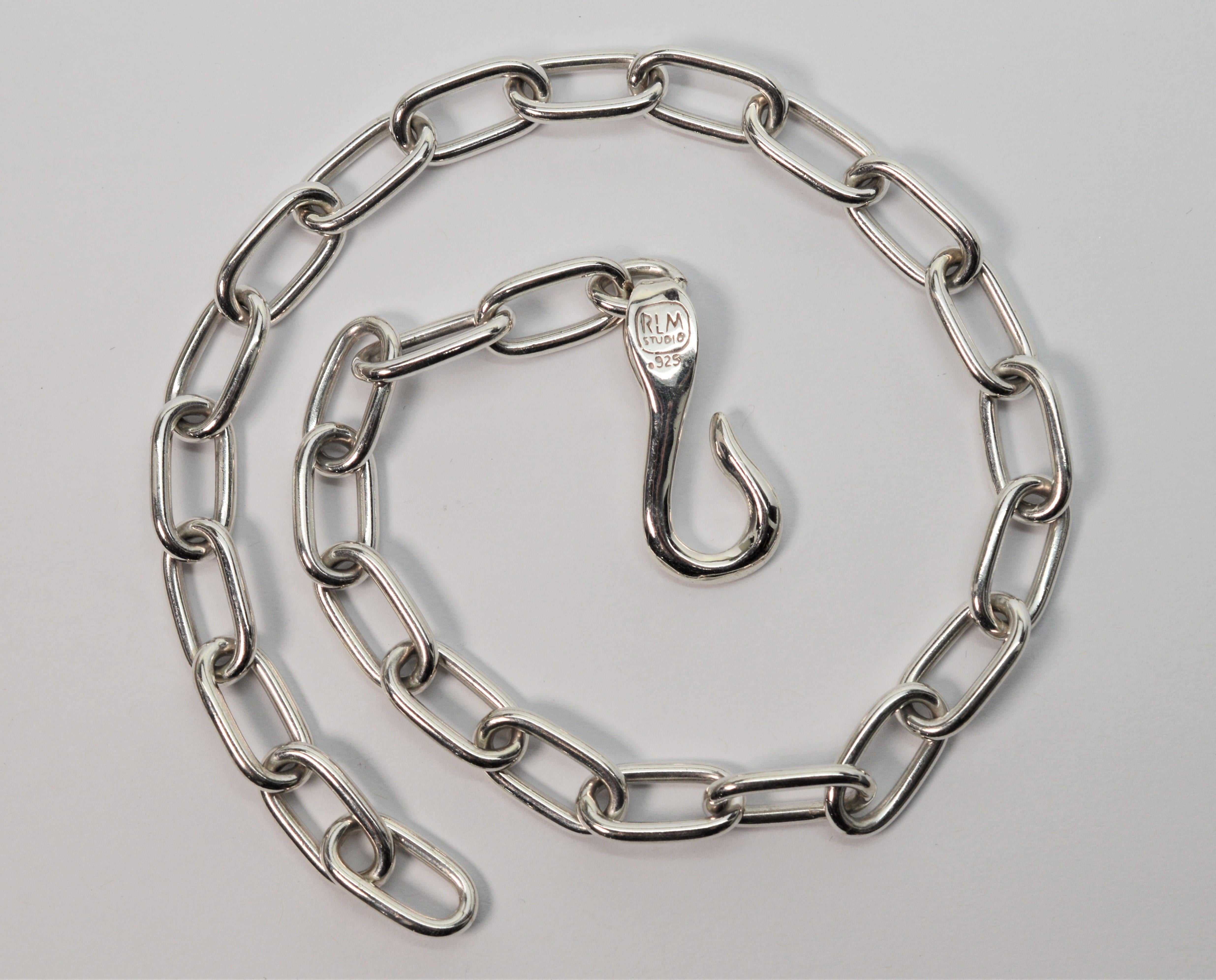 Urban style heavy sterling silver chain necklace by American jewelry designer and sculptor Robert Lee Morris. Elongated 3/8 inch links wide made of highly polished 2.5 mm gauge .925 sterling silver create this 17