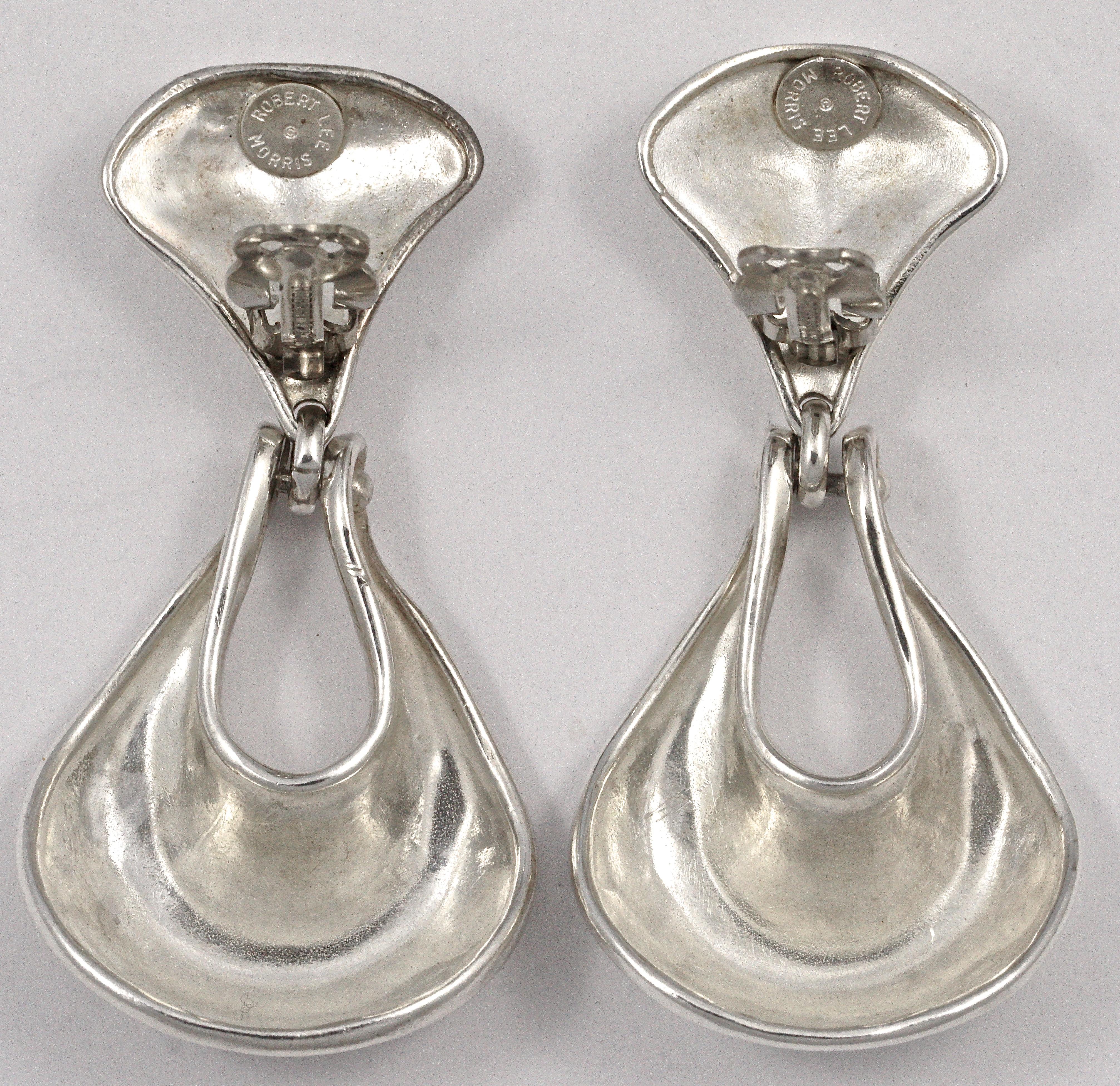 Women's or Men's Robert Lee Morris Silver Clip On Drop Hoop Statement Earrings