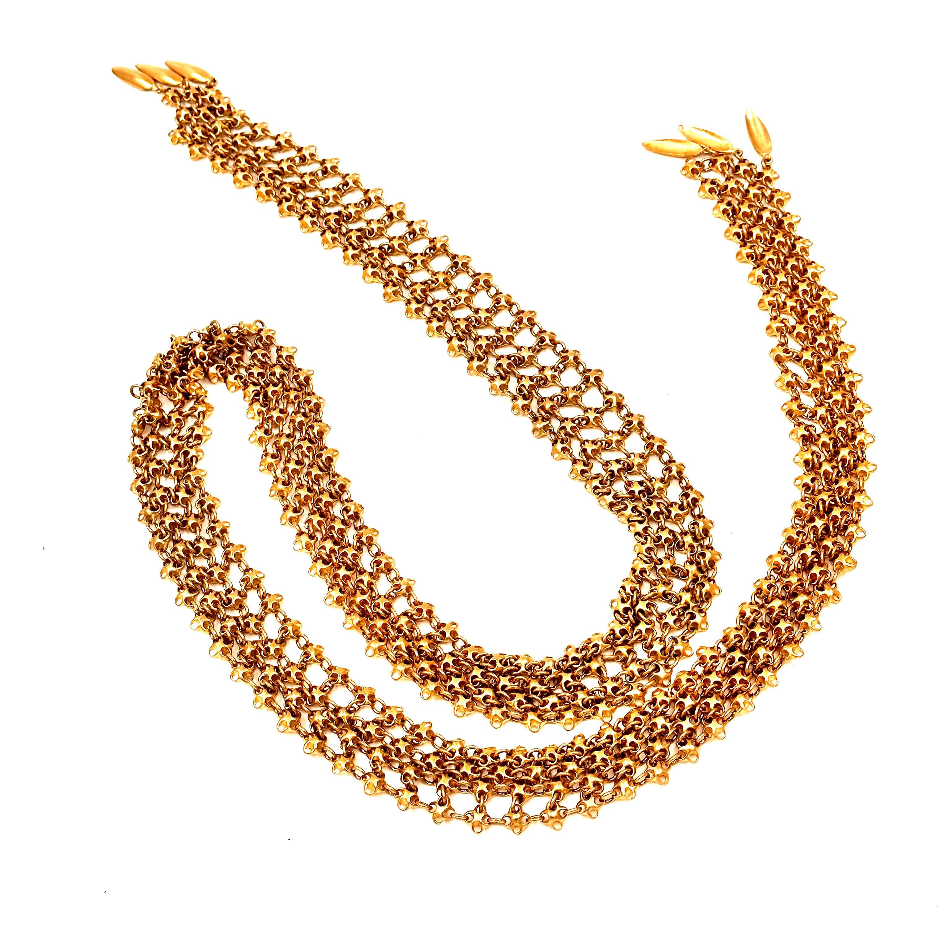 Robert Lee Morris Soft Gold Plated Brass Scarf Necklace/Belt, 1993 In Good Condition For Sale In New York, NY
