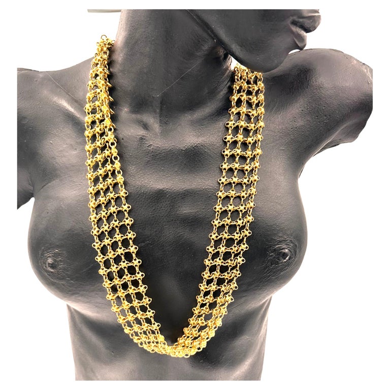 Imitation Pearl and Hammered Gold Metal Long Necklace, 1993