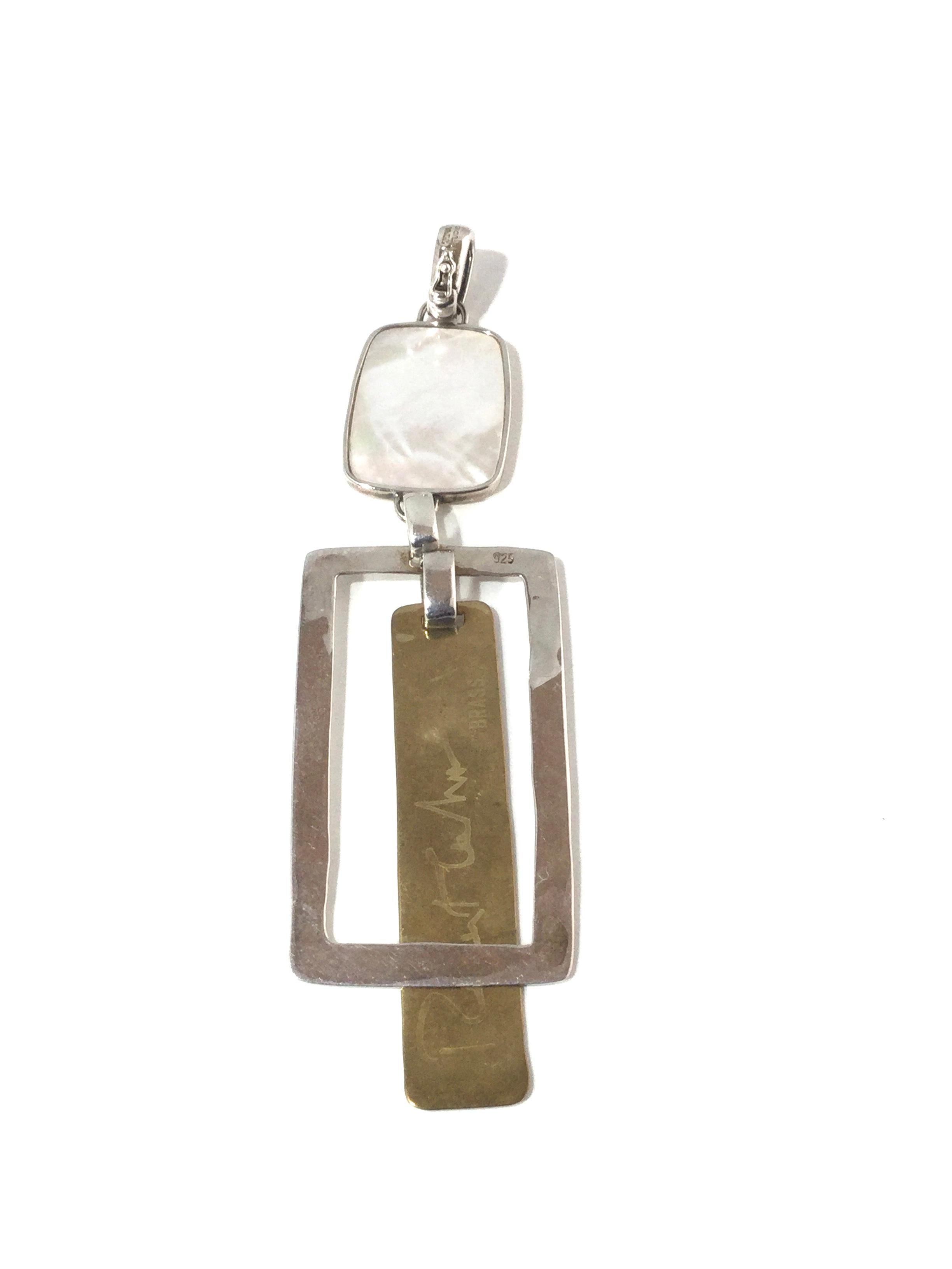 Robert Lee Morris Sterling Silver, Brass and Mother of Pearl Dangle Pendant 4