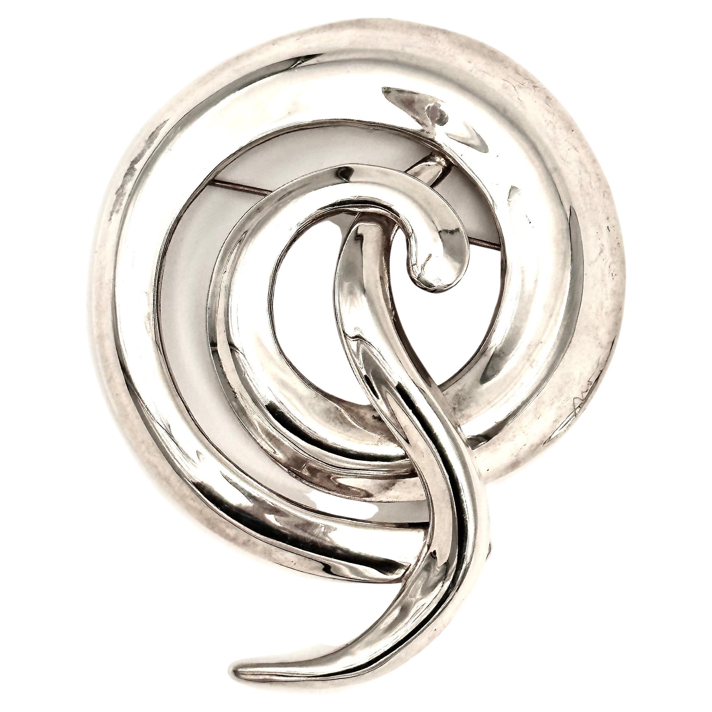 Robert Lee Morris Sterling Silver Colossal Spiral Brooch For Sale