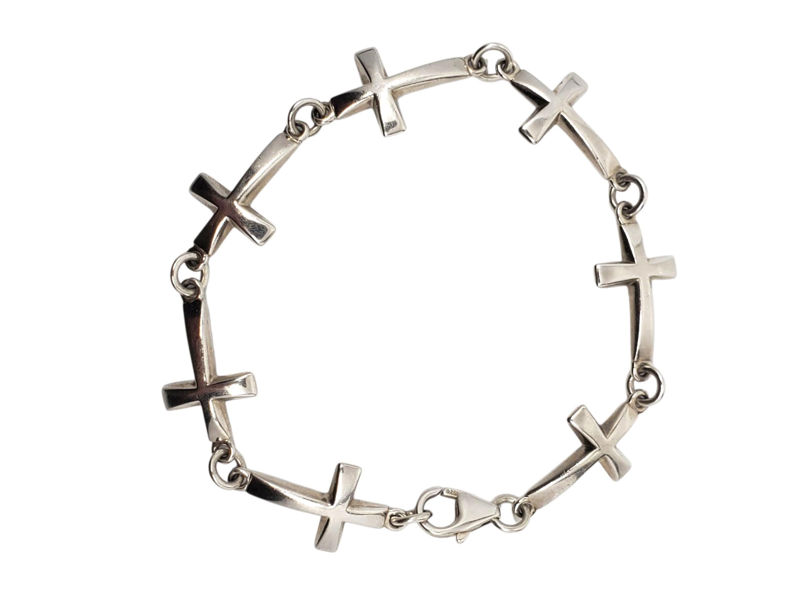 Contemporain Robert Lee Morris Sterling Sterling Silver Cross Link Bracelet #23569