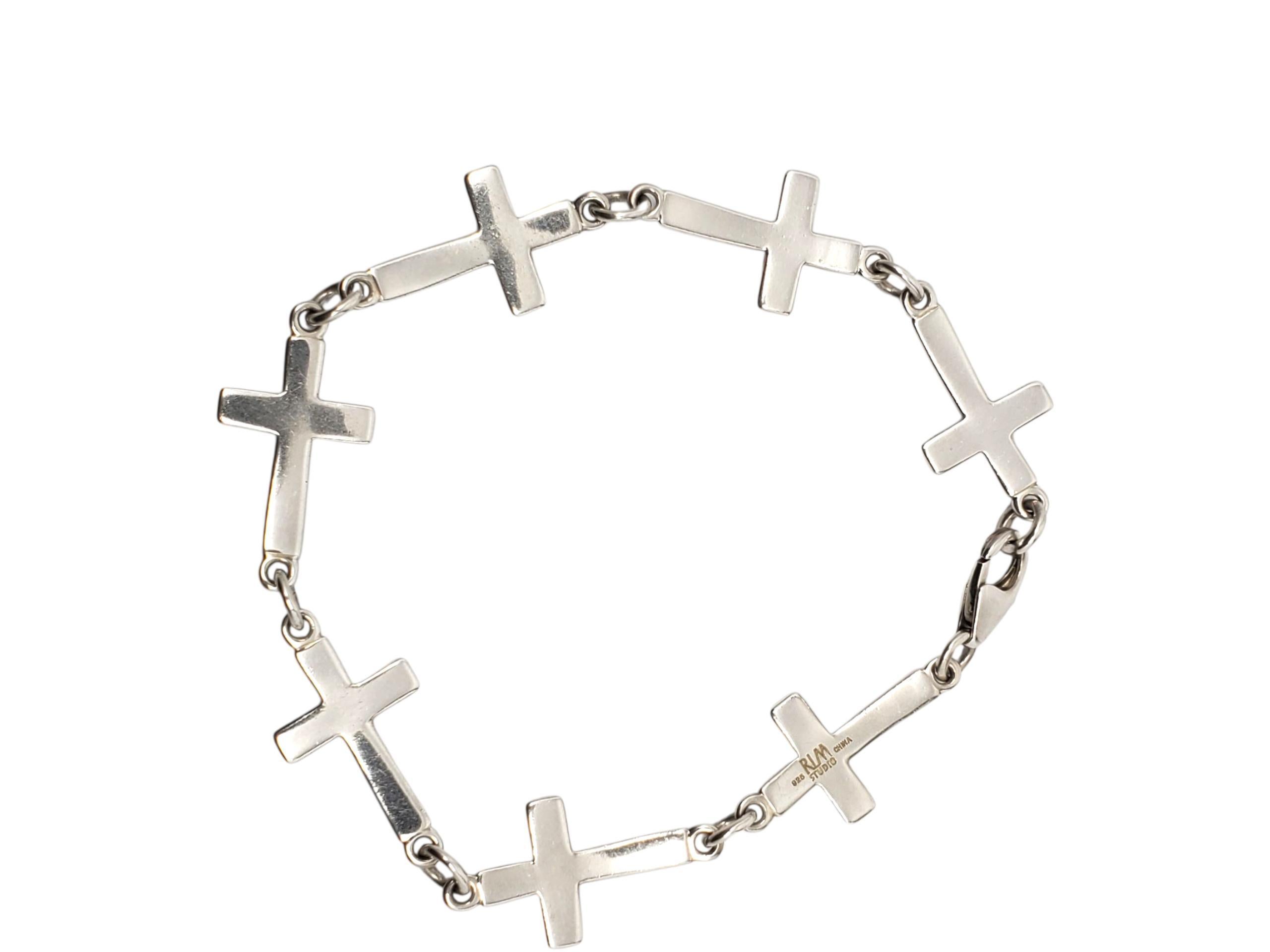 Robert Lee Morris Sterling Sterling Silver Cross Link Bracelet #23569 1