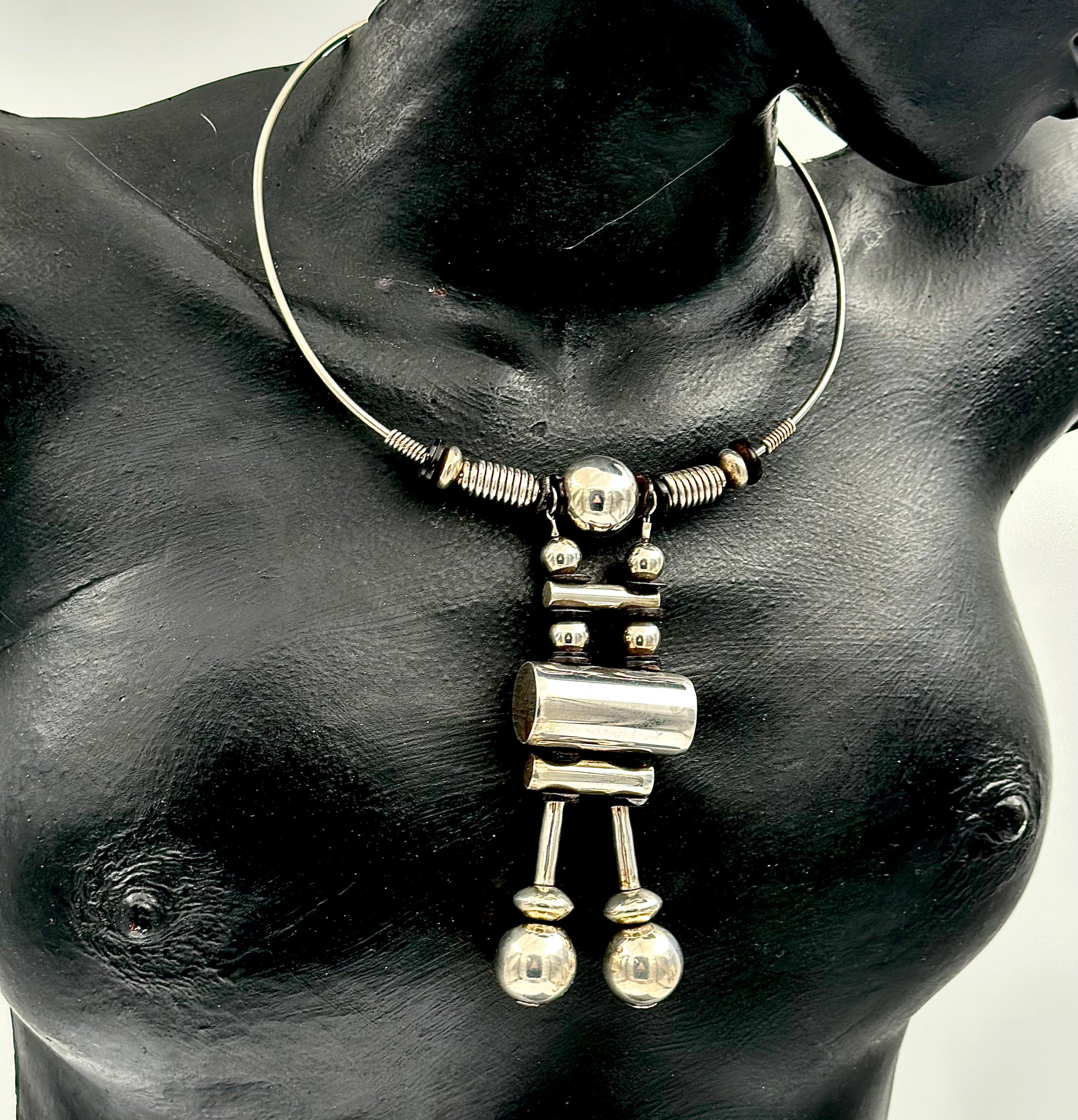 Modern Robert Lee Morris Sterling Silver Percussion Pectoral on Wire Necklace For Sale
