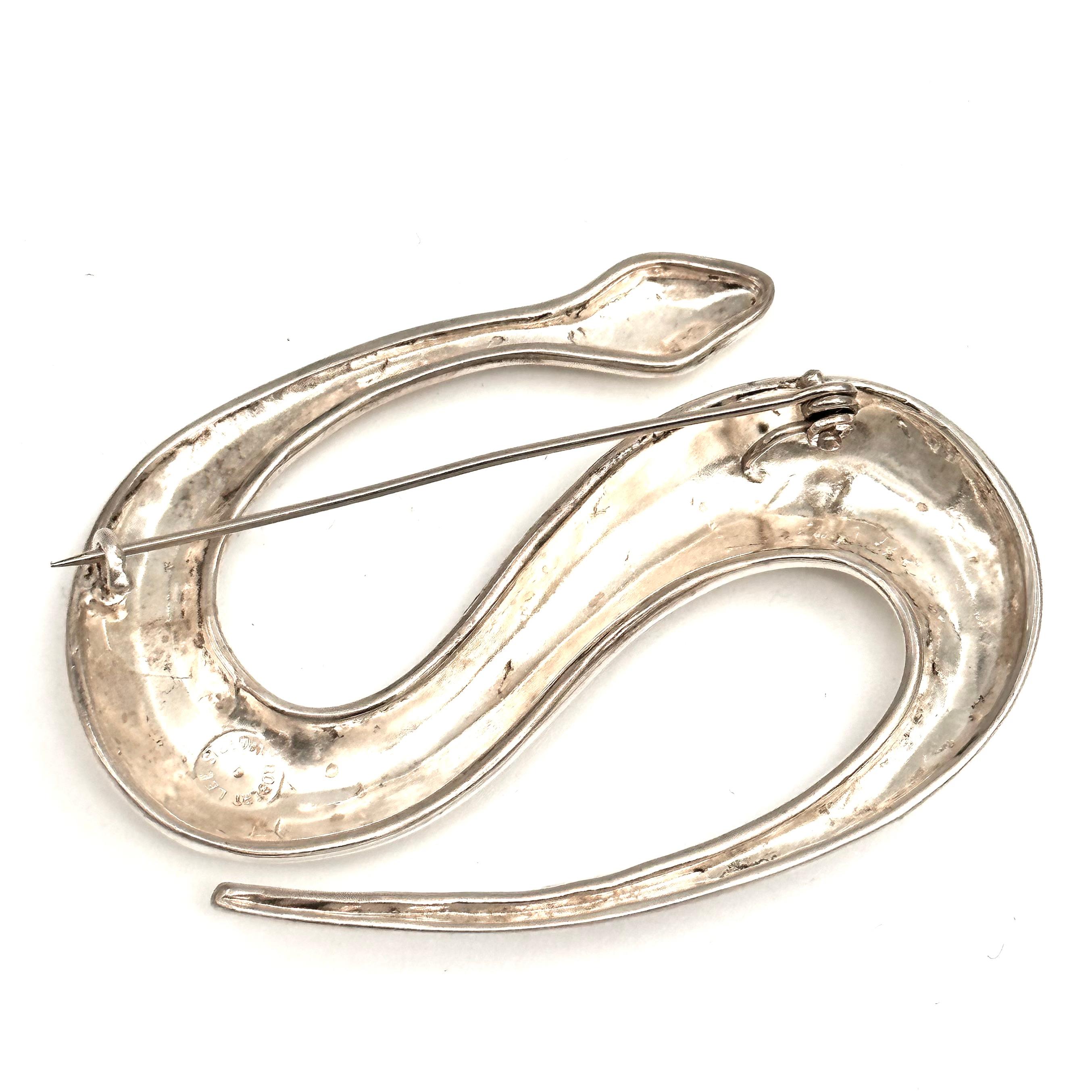 Robert Lee Morris Sterling Silver Serpent Brooch In Good Condition For Sale In New York, NY