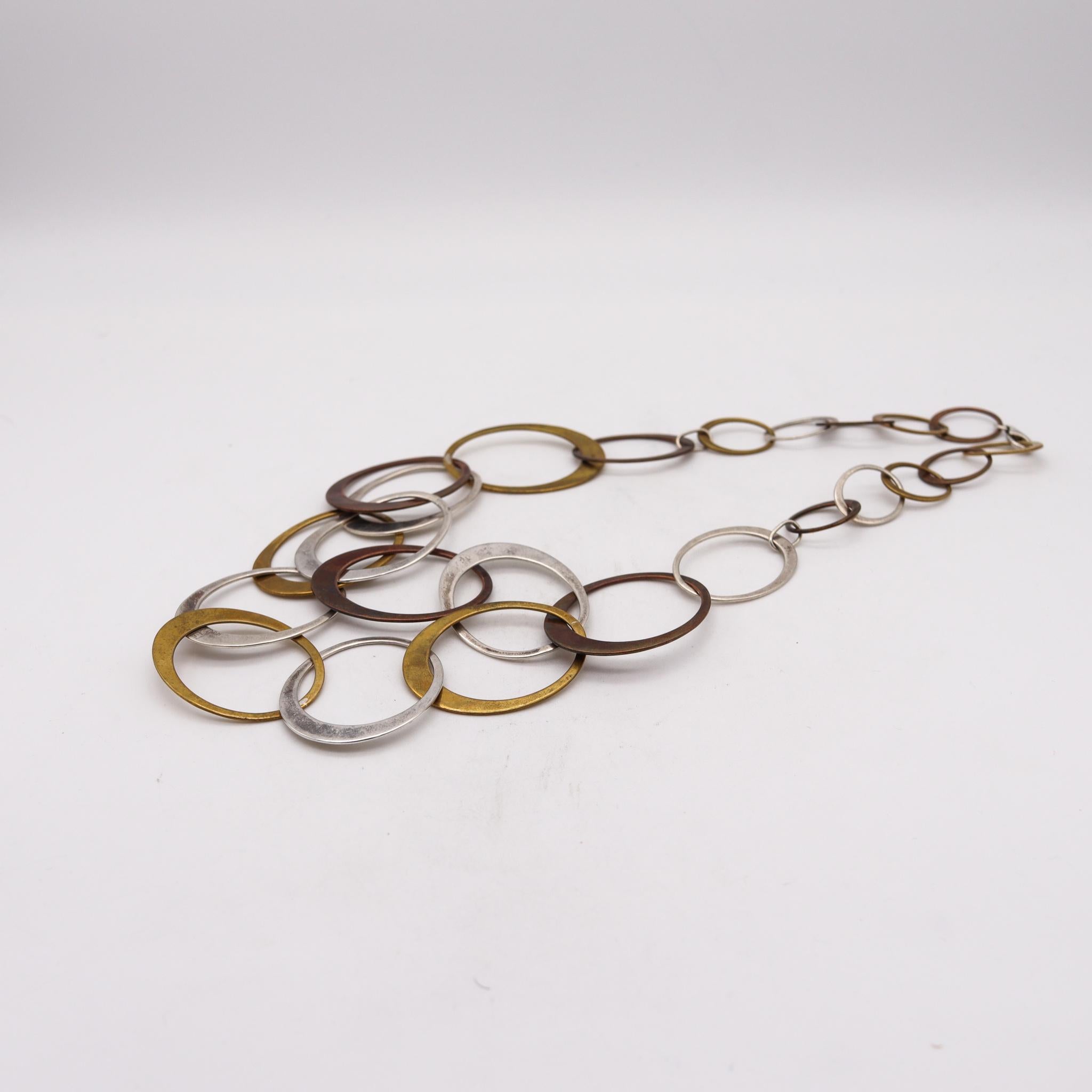 Women's Robert Lee Morris Studio 1970 Geometric Links Necklace Sterling Copper & Bronze
