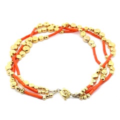 Robert Lee Morris Tube Coral w/ 18k Yellow Gold Beads & Clasp 3 Strand Necklace