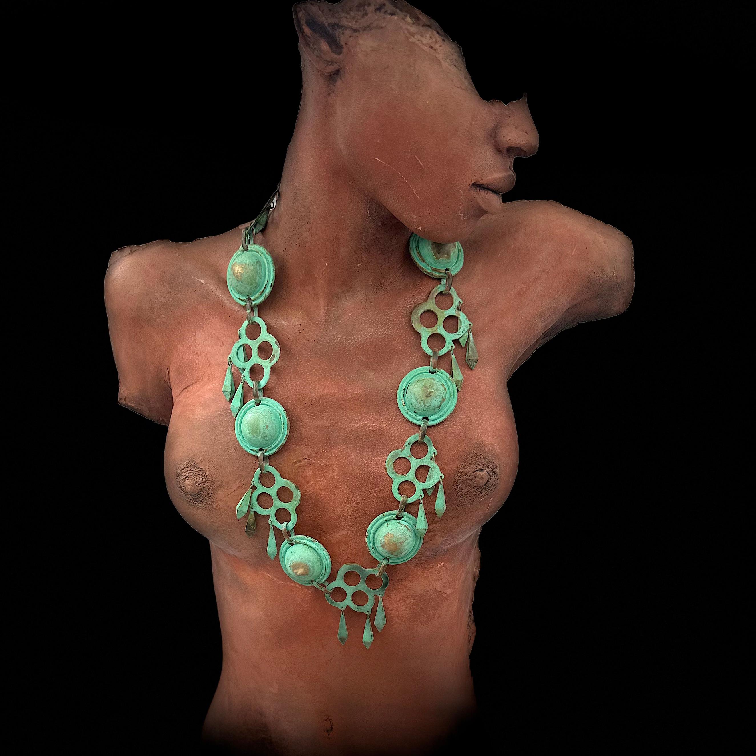 Robert Lee Morris Verdigris Avalon Belt/Necklace made in 1983. This design was part of a bigger collection that was entitled Avalon, and inspired by the book by Marian Bradley Zimmer, 