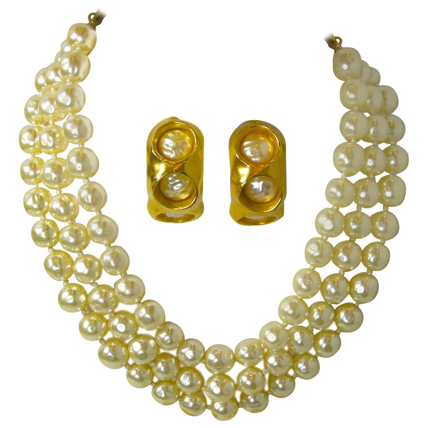 Robert Lee Morris Vintage Pearl Necklace and Earrings For Sale