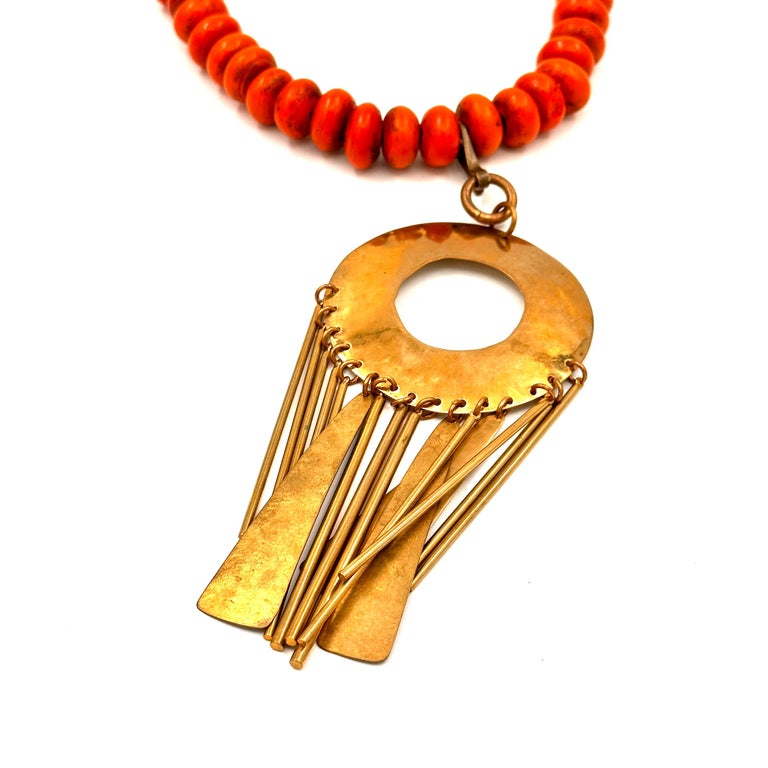 Robert Lee Morris Wabi Sabi Red African Bead Necklace with Fringed