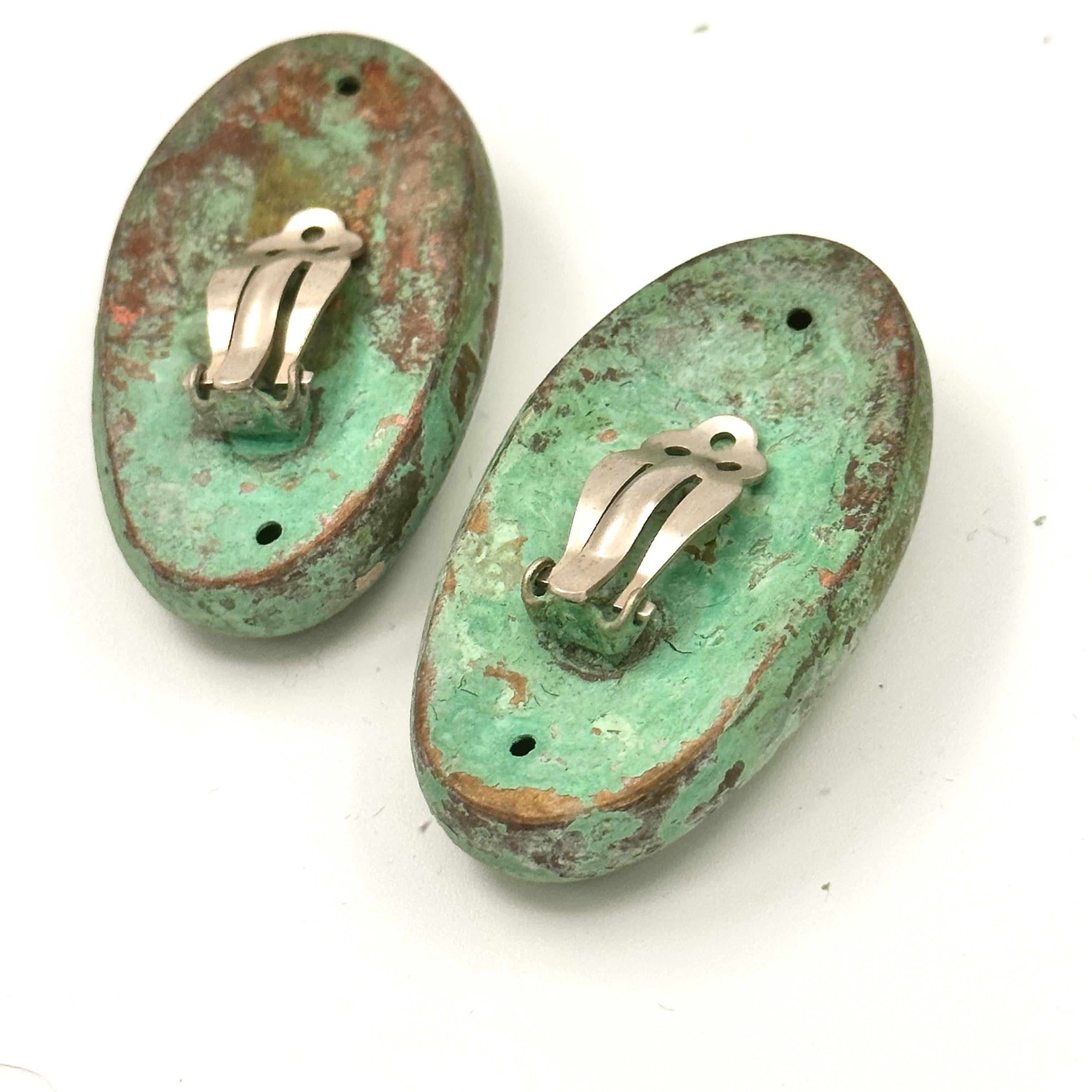 Moderne Boucles d'oreilles en galuchat vert-de-gris de la collection Wabi Sabi de Robert Leed Morris, 1986 en vente