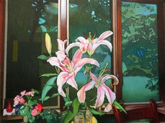 Pink Lilies, Painting, Oil on Canvas
