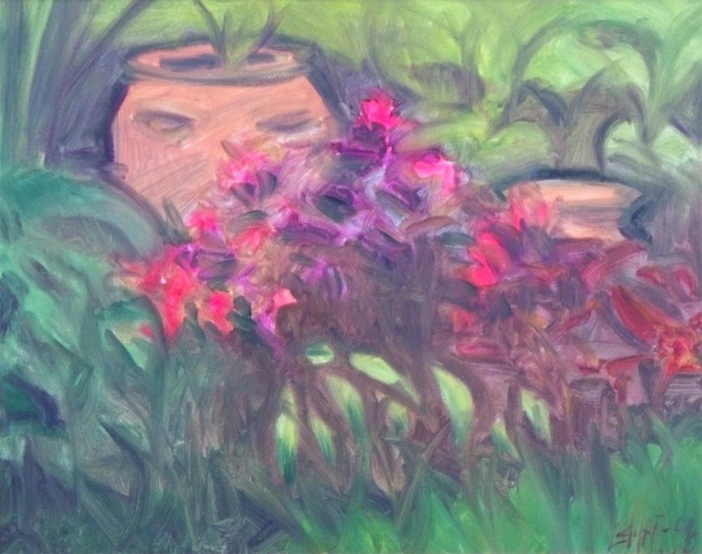 Pot In The Garden, Peinture, Huile sur Toile - Painting de Robert LeMar