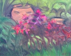 Vintage Pot In The Garden, Painting, Oil on Canvas