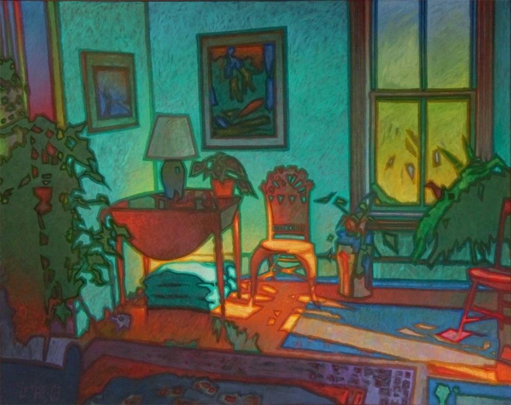 La stanza verde, Pittura, Olio su vetro - Painting di Robert LeMar