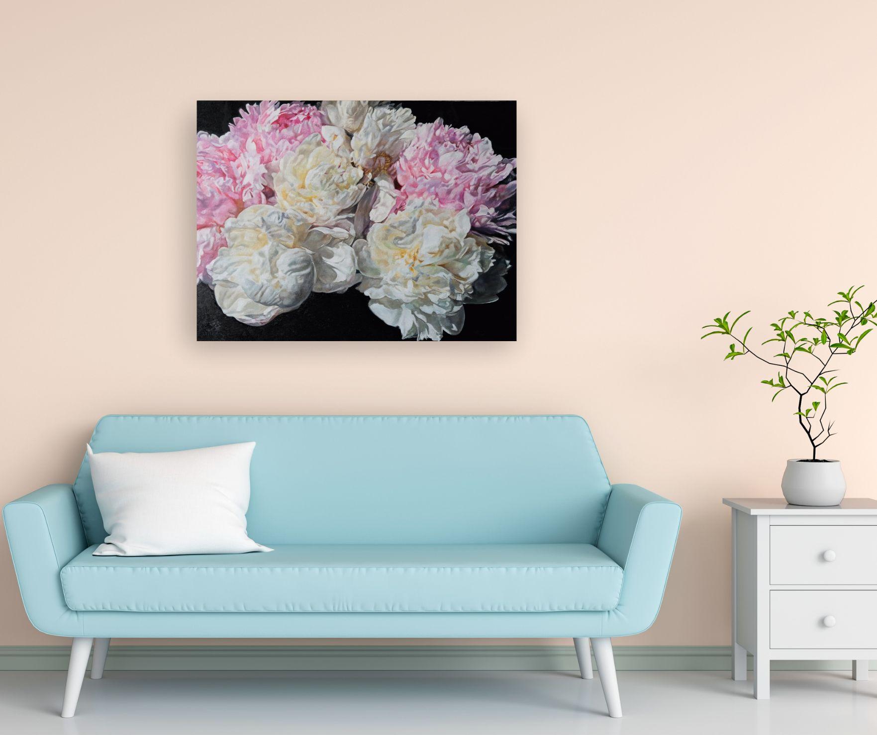 Peonias coralinas junio 2-original realismo moderno flores pintura-arte contemporáneo - Painting Impresionista de Robert Lemay