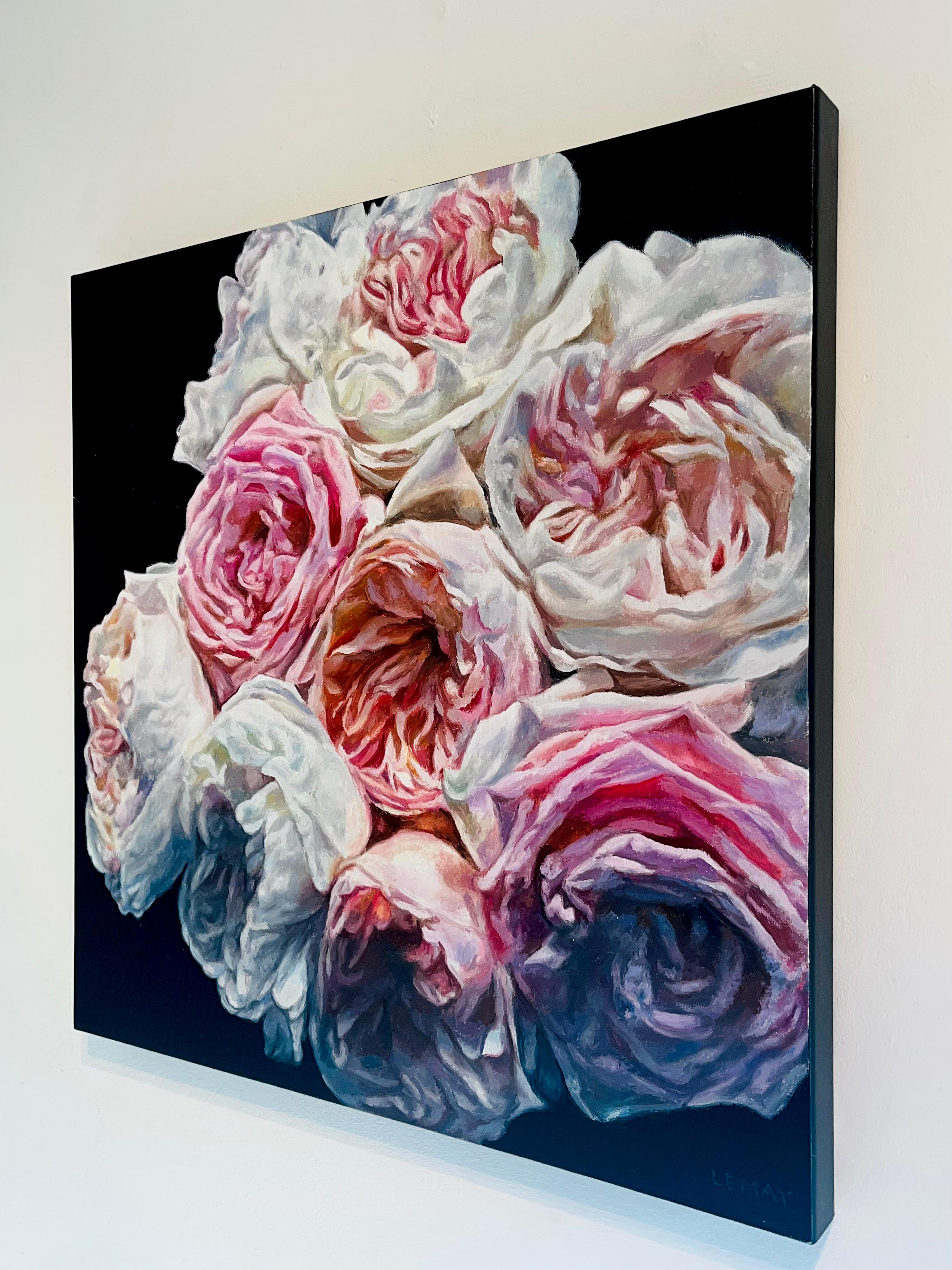 David Austin Roses-original modern realism floral oil painting-contemporary Art - Realist Painting by Robert Lemay