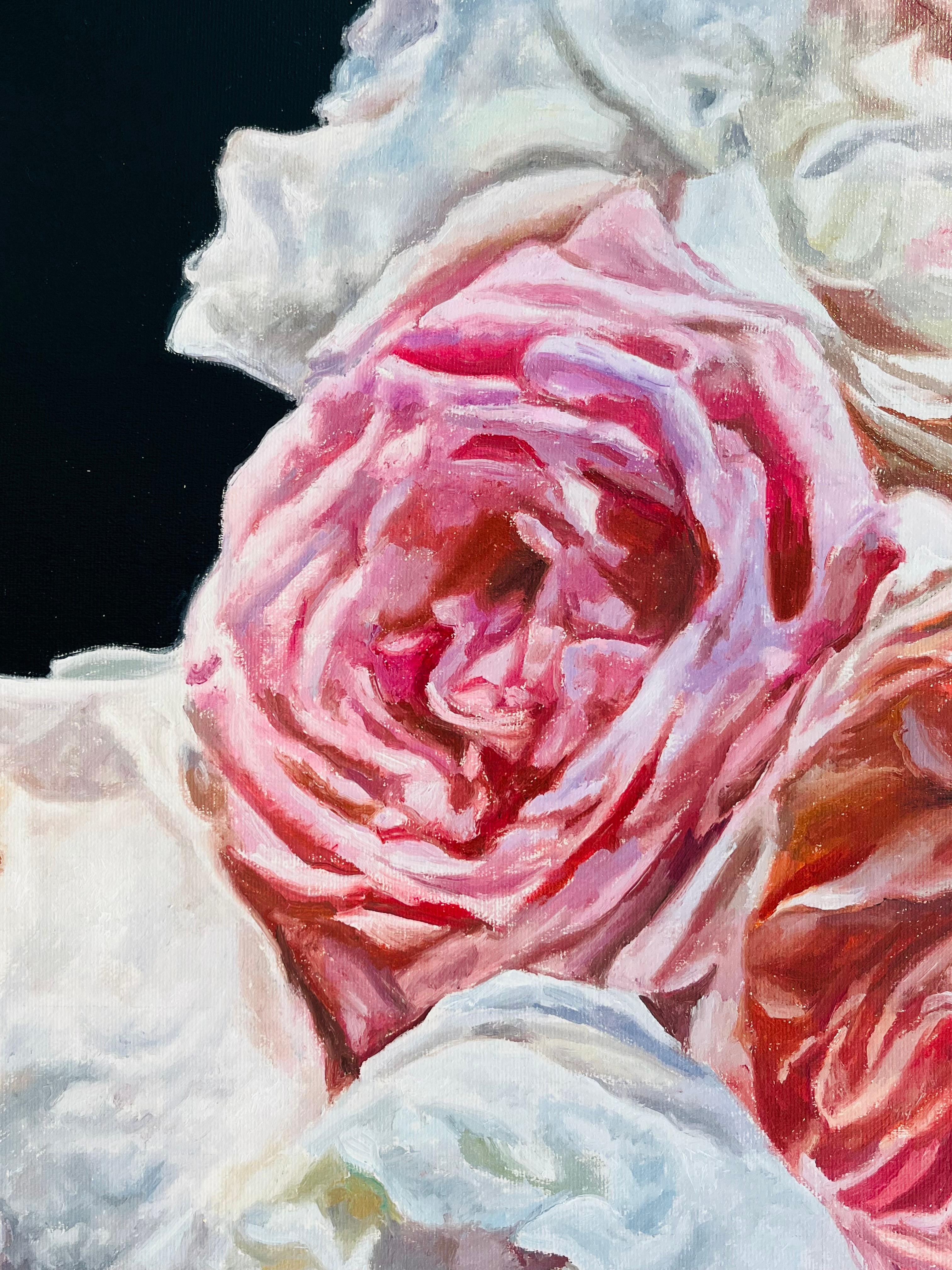 David Austin Roses-original réalisme nature morte peinture à l'huile-art contemporain en vente 1