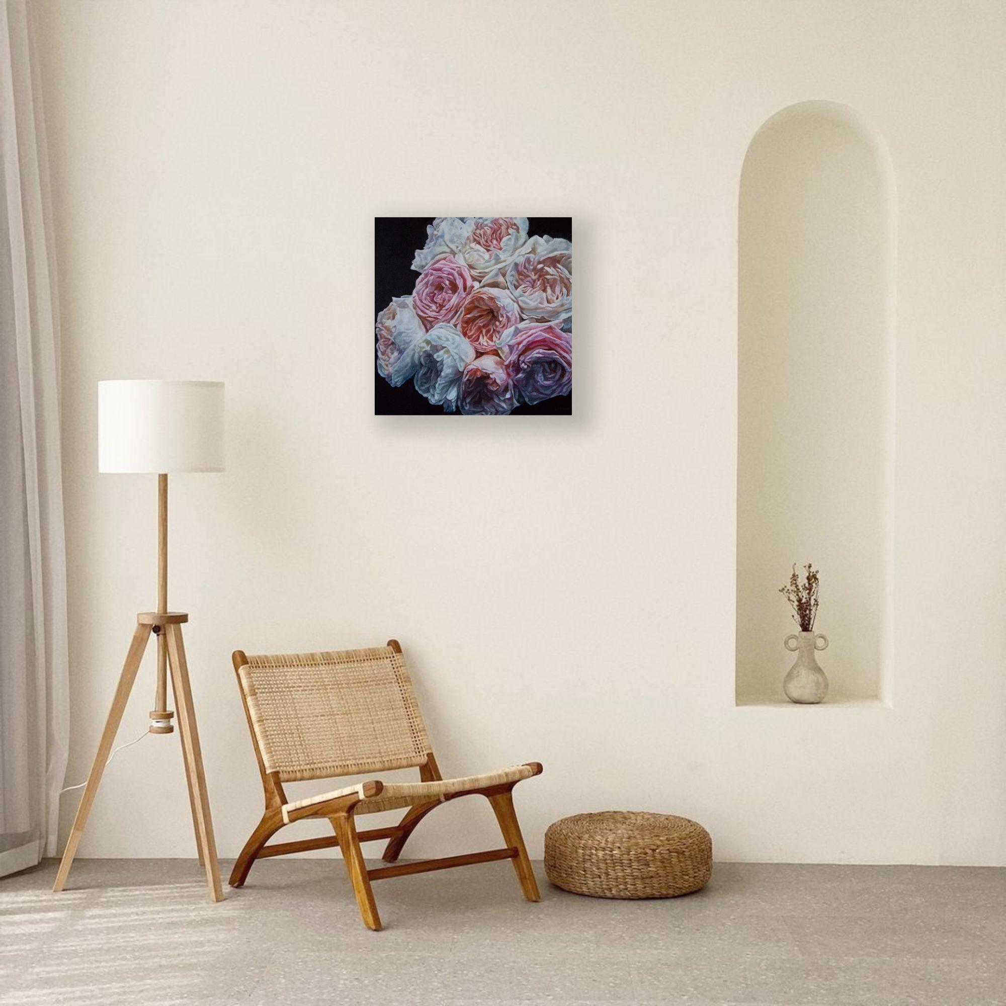 David Austin Roses-original réalisme nature morte peinture à l'huile-art contemporain en vente 2