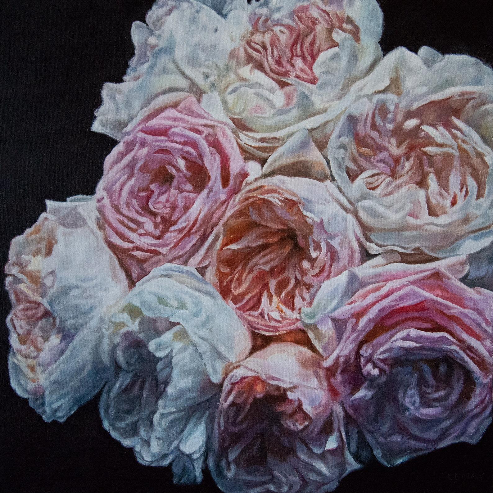 David Austin Roses-original réalisme nature morte peinture à l'huile-art contemporain - Painting de Robert Lemay