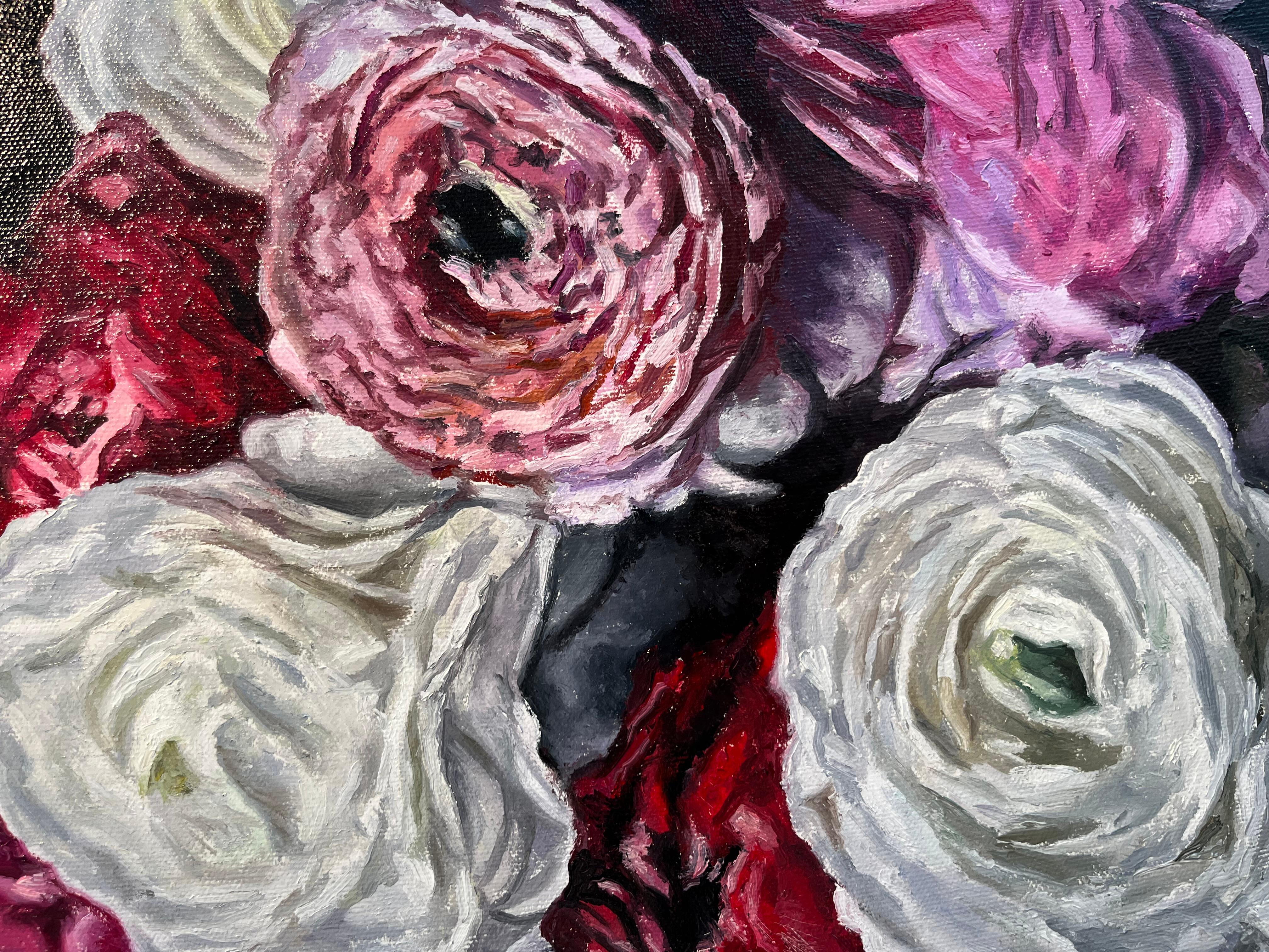 Studio di ranuncoli 2 - pittura ad olio originale di fiori in stile realismo moderno - arte contemporanea - Painting Impressionismo di Robert Lemay