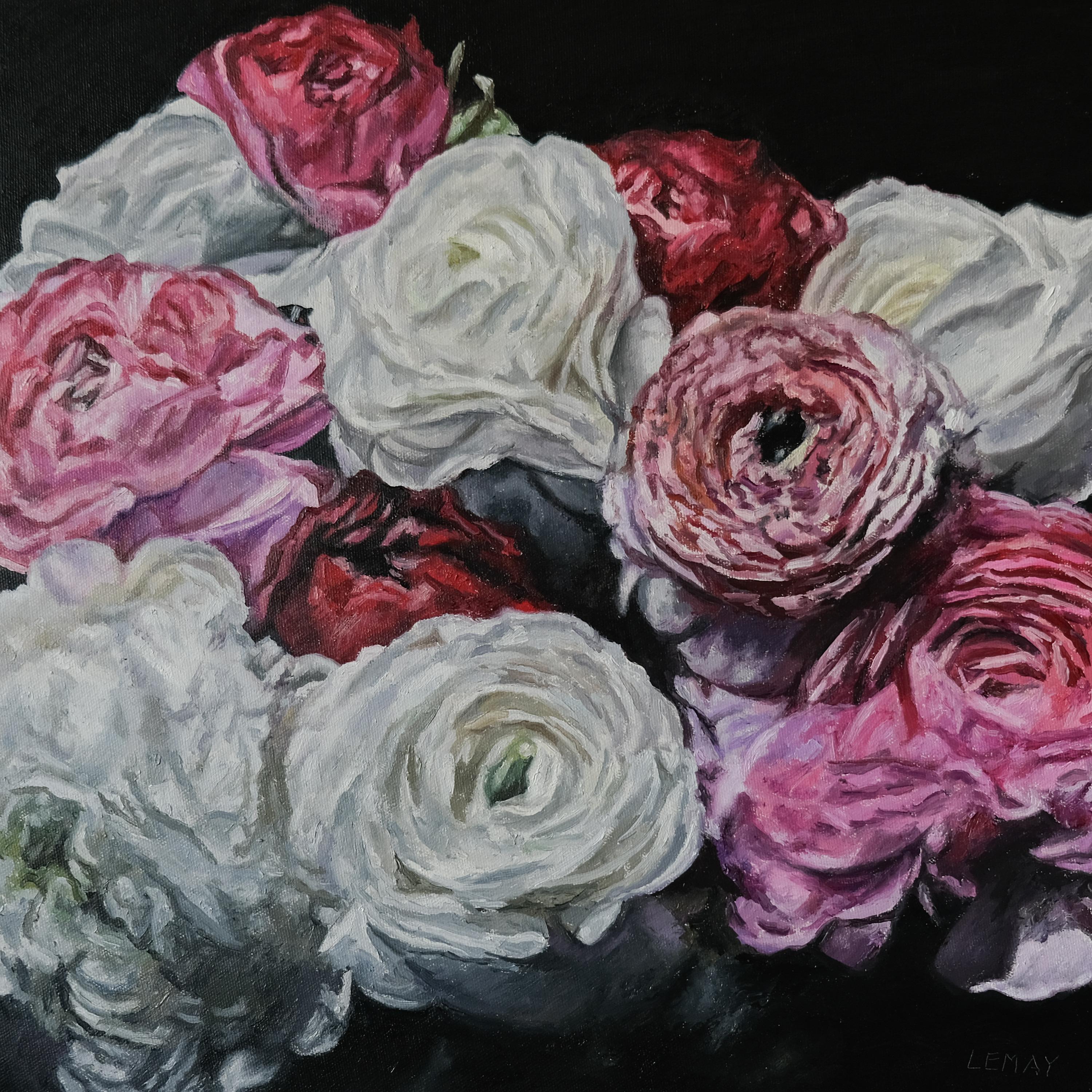 Robert Lemay Figurative Painting - Ranunculus Study 2-original modern realism flowers oil painting-contemporary art
