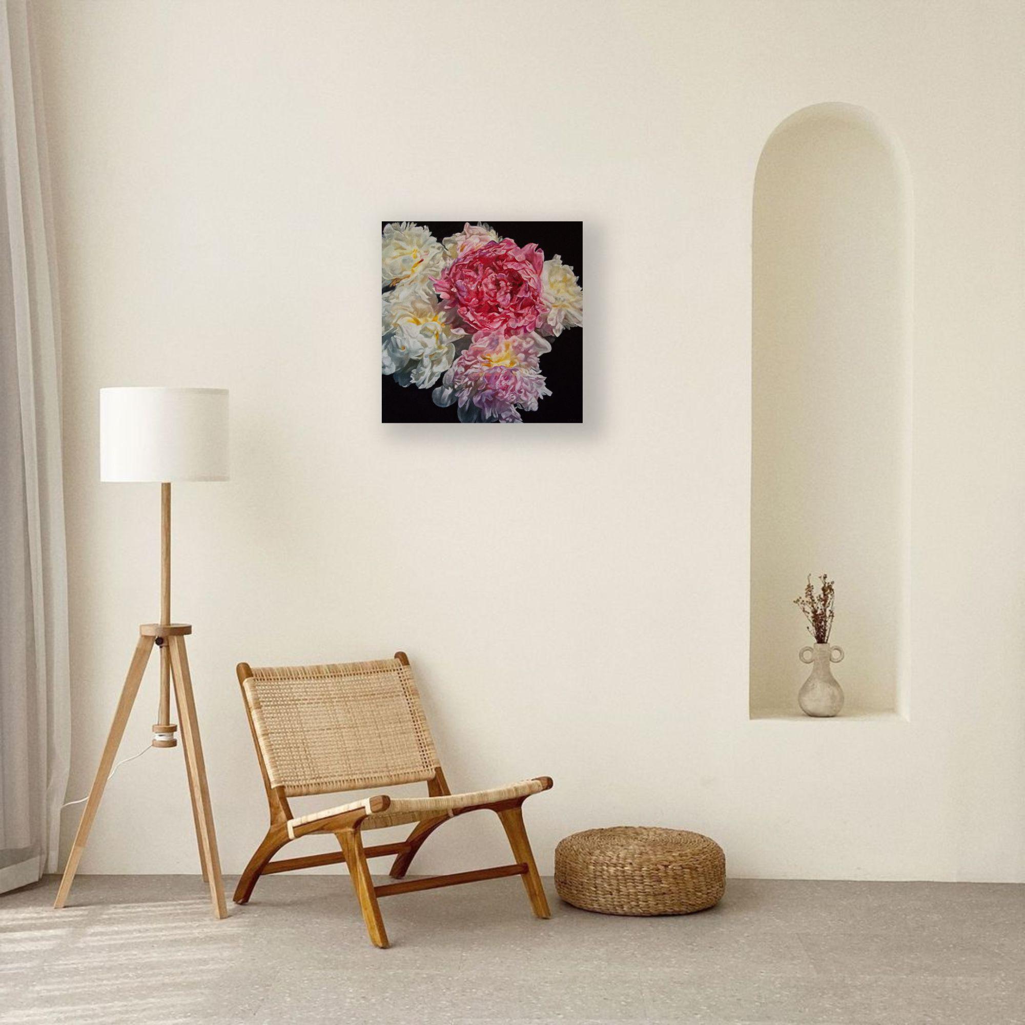 White an Pink Peonies-original modern realism floral painting-contemporary Art For Sale 1