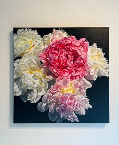 Peonie bianche e rosa - quadro floreale originale di realismo moderno - Arte contemporanea