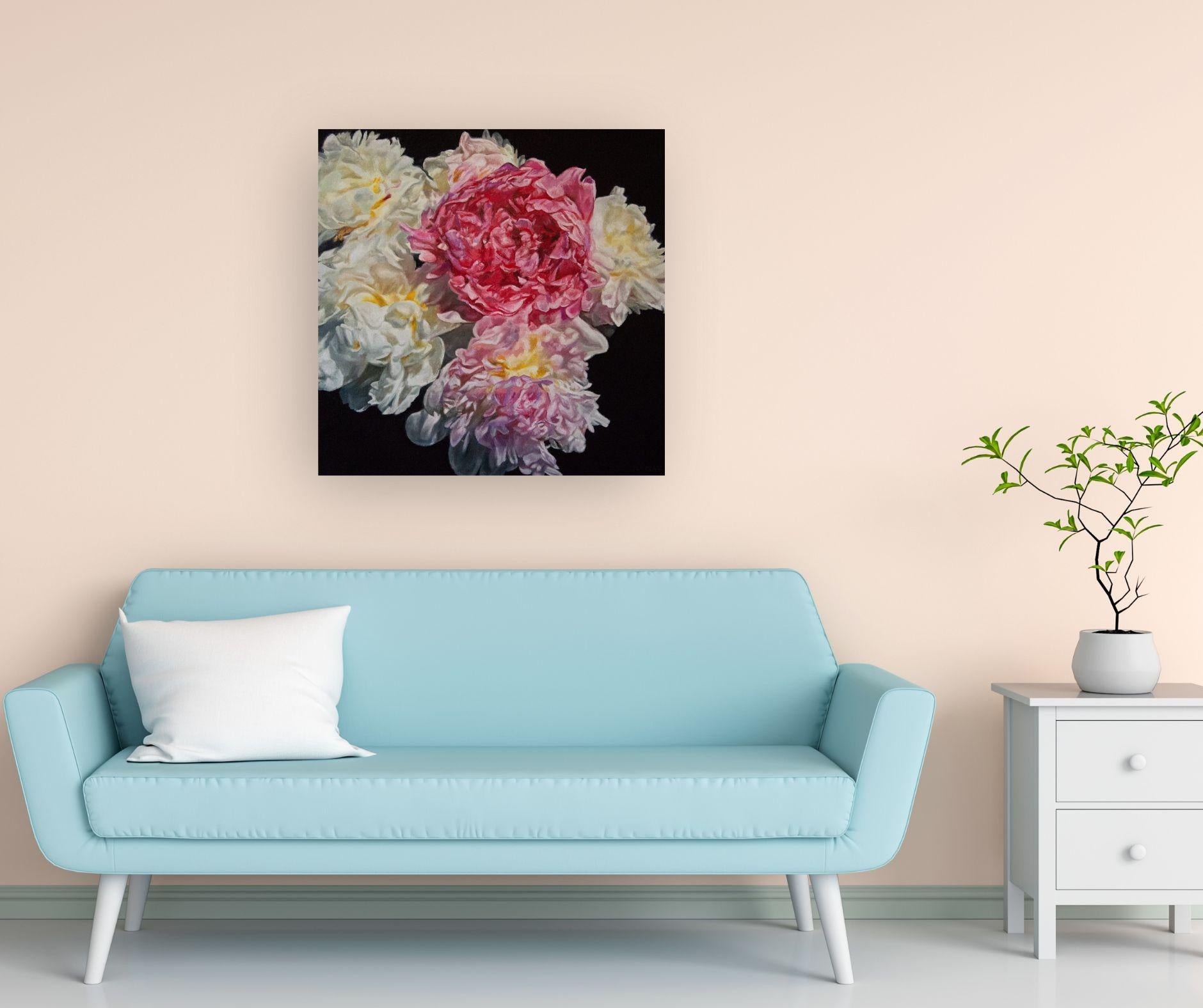 Cette œuvre d'art exceptionnelle est actuellement exposée et disponible à la vente à la Signet Contemporary Art Gallery et en ligne.

Le peintre réaliste contemporain Robert Lemay exprime une nature morte de fleurs capturée d'un point de vue intime.