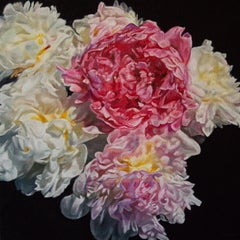 Peonie bianche e rosa - quadro floreale originale di realismo moderno - Arte contemporanea