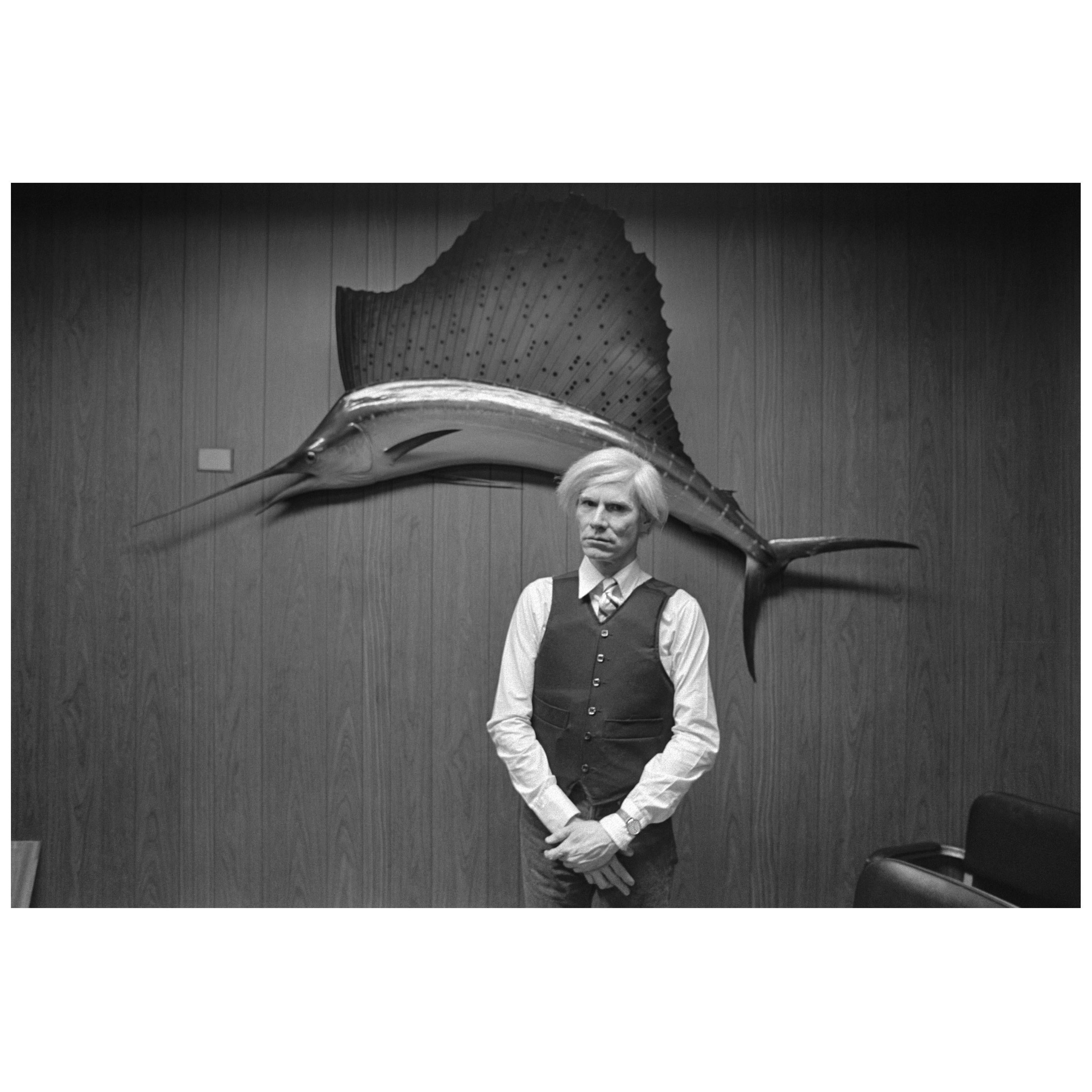 Robert Levin, "Andy Warhol in a Bullet Proof Vest, NYC, 1981" Stampa con cornice, 2015