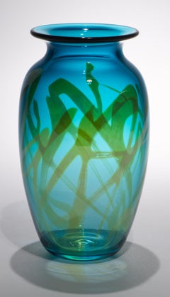 Robert Levin Studio Glass Blue & Silver Bud Vase, 1992